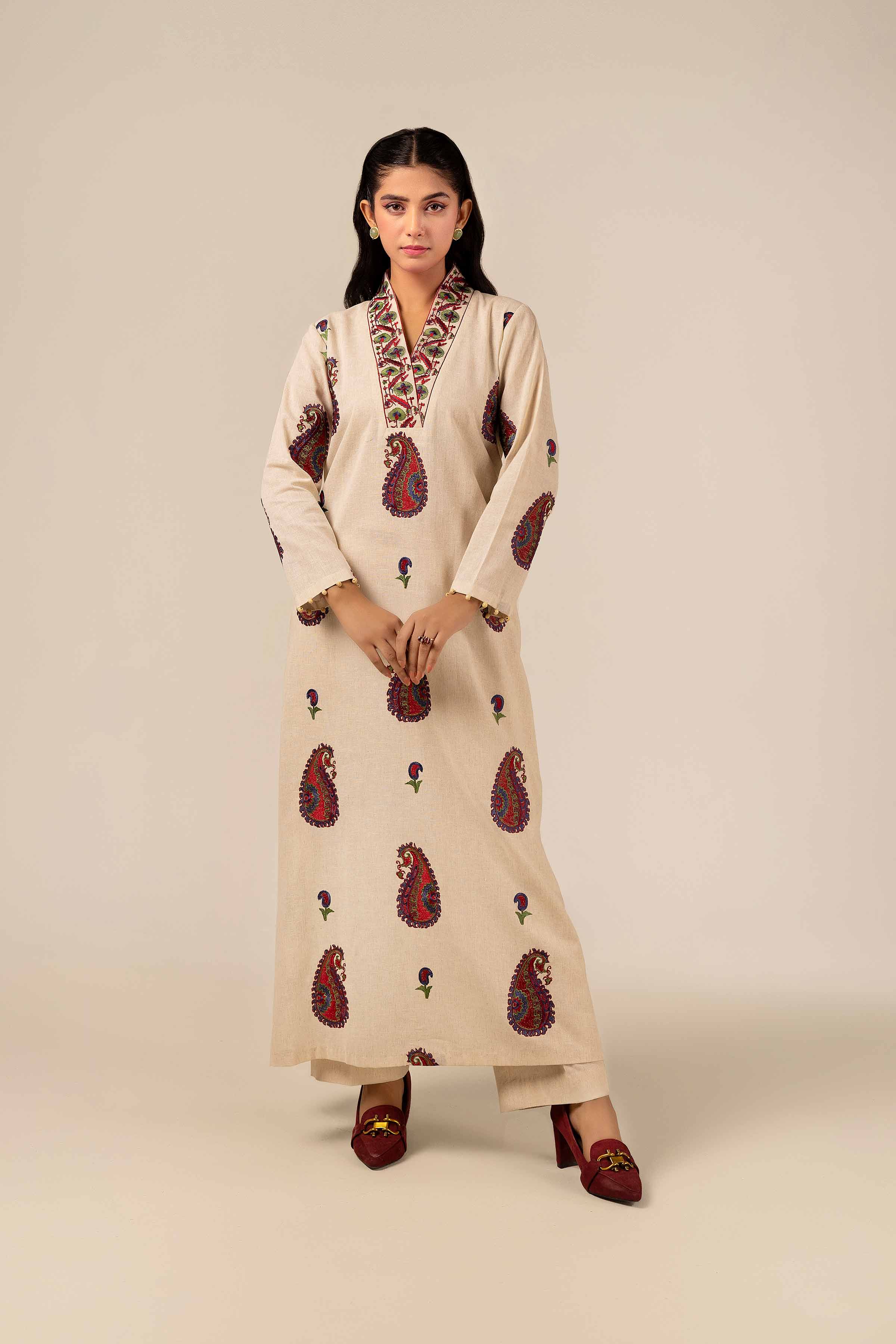 NishatUK - Off White Embroidered  Linen 2-piece unstitched Dress