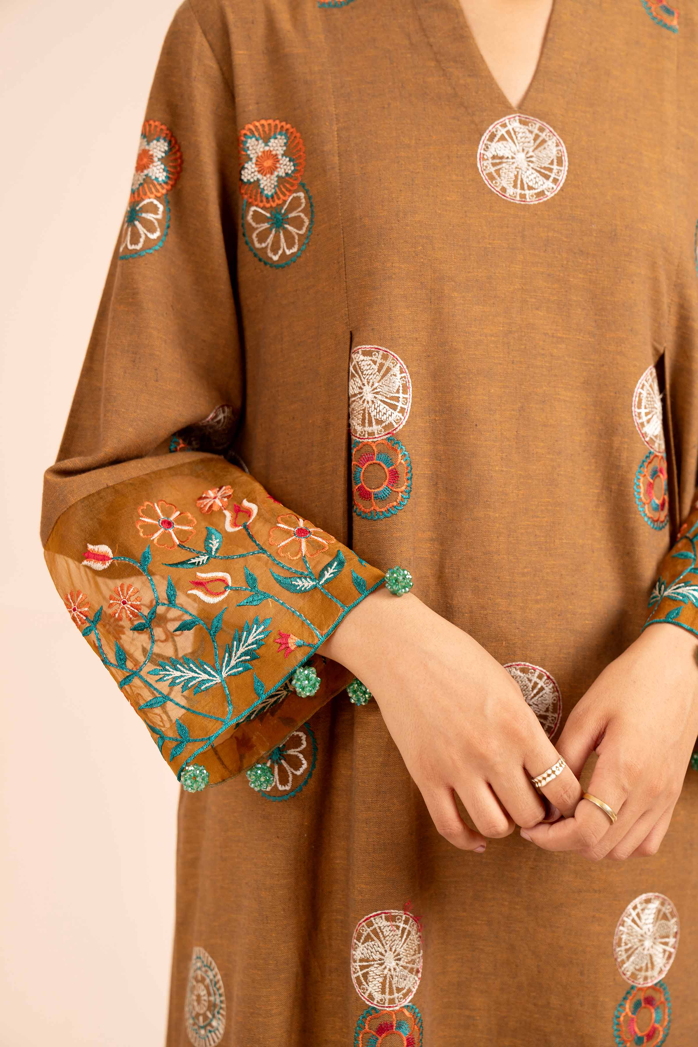 NishatUK - Mustard Embroidered  Linen 2-piece unstitched Dress