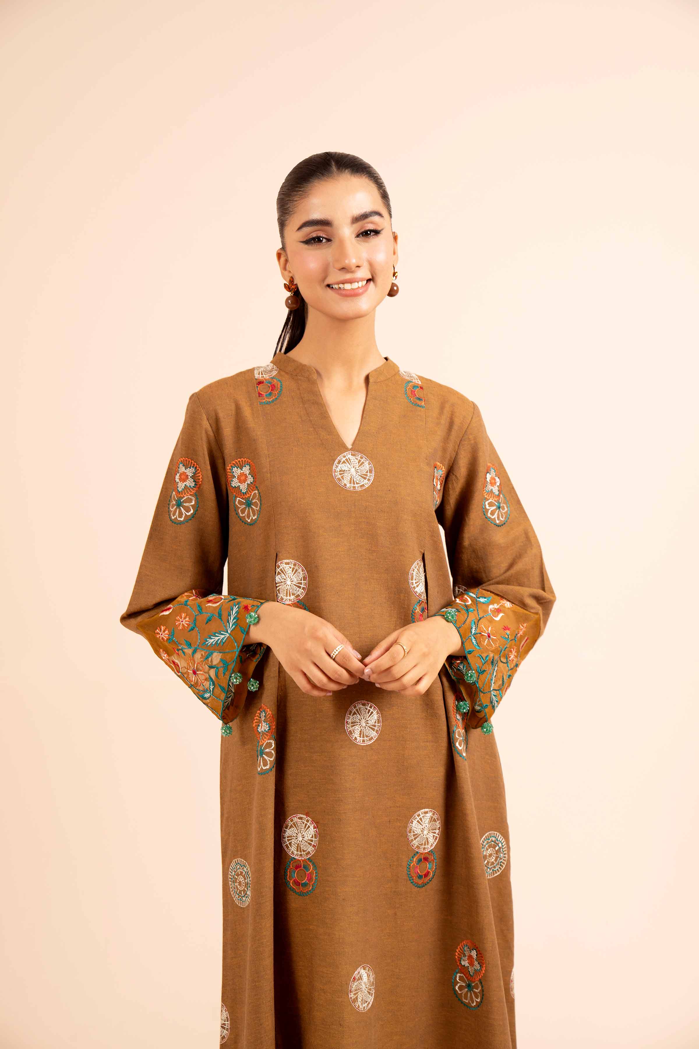 NishatUK - Mustard Embroidered  Linen 2-piece unstitched Dress