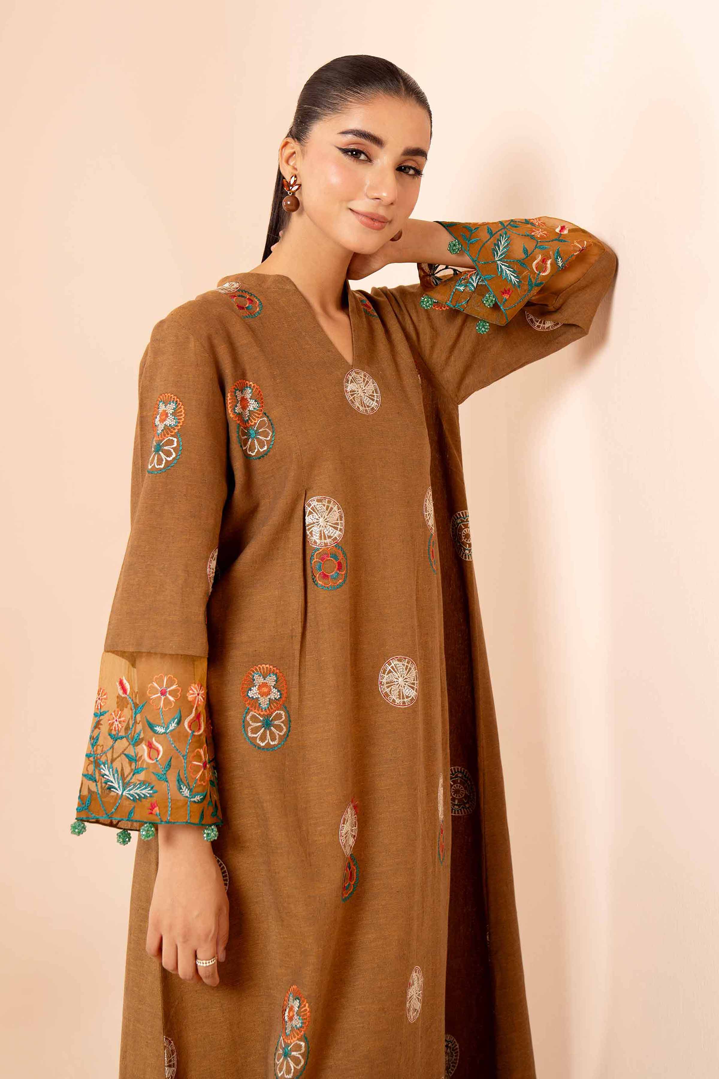 NishatUK - Mustard Embroidered  Linen 2-piece unstitched Dress