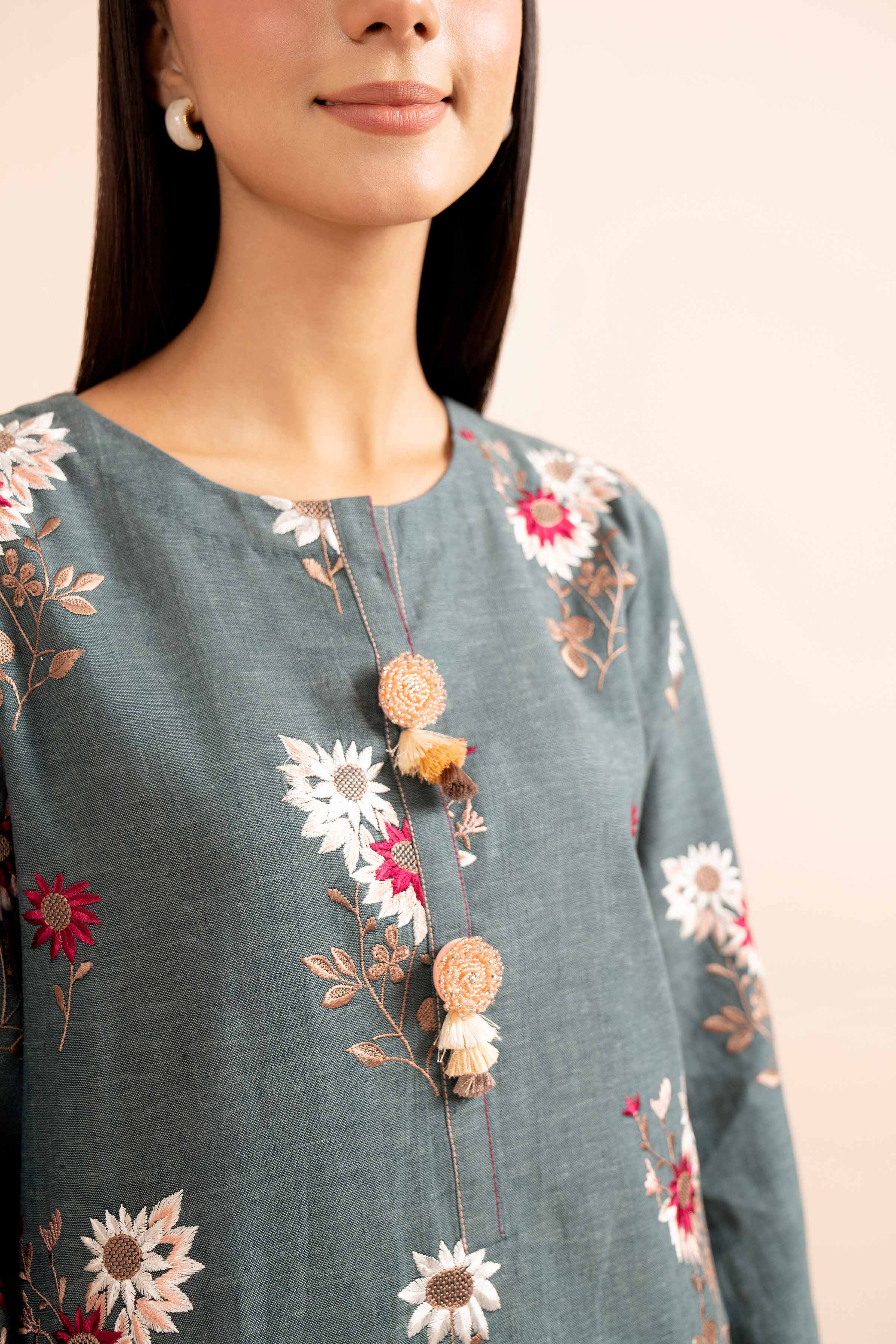 NishatUK - Teal Embroidered  Linen 2-piece unstitched Dress