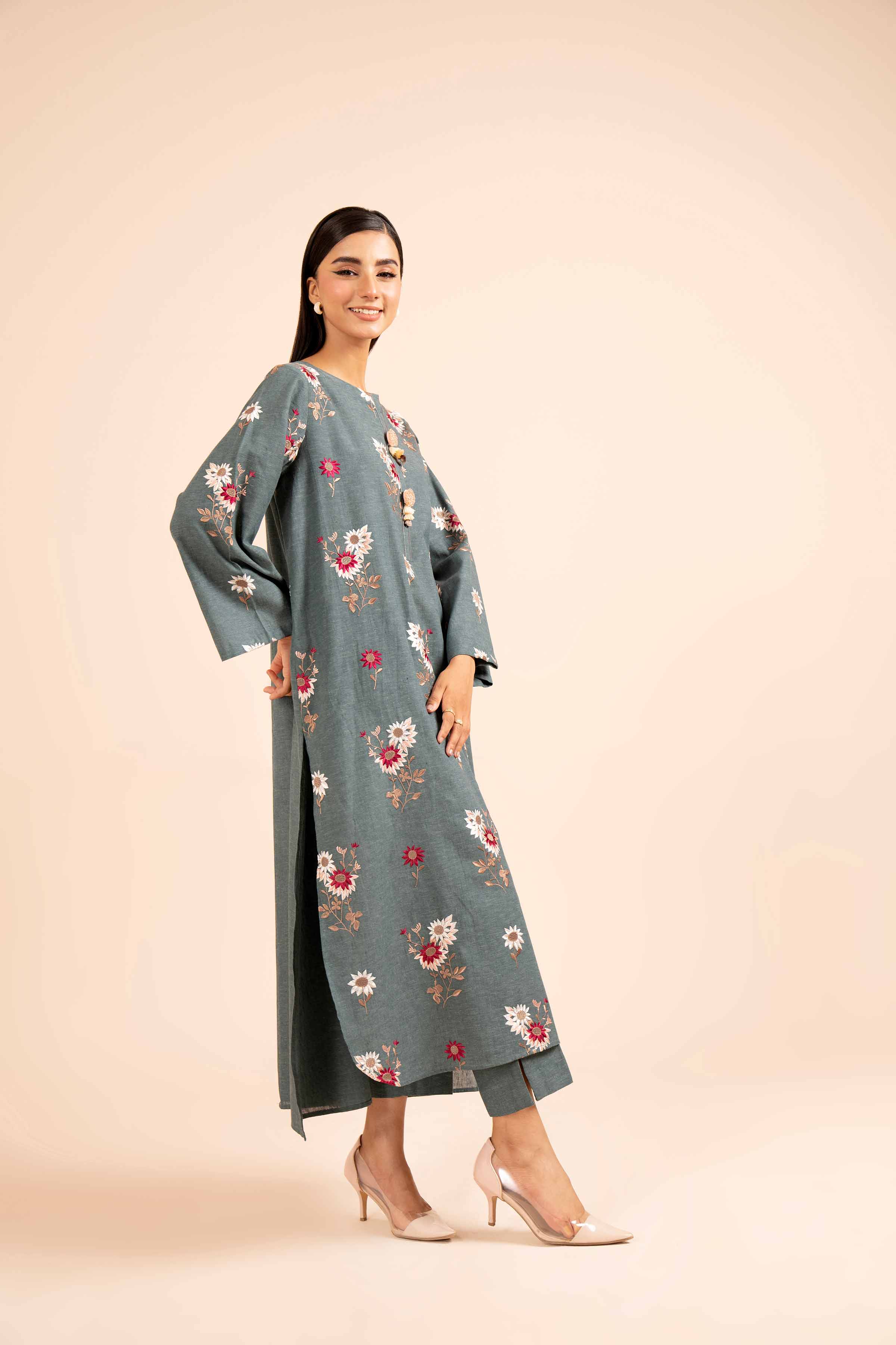 NishatUK - Teal Embroidered  Linen 2-piece unstitched Dress