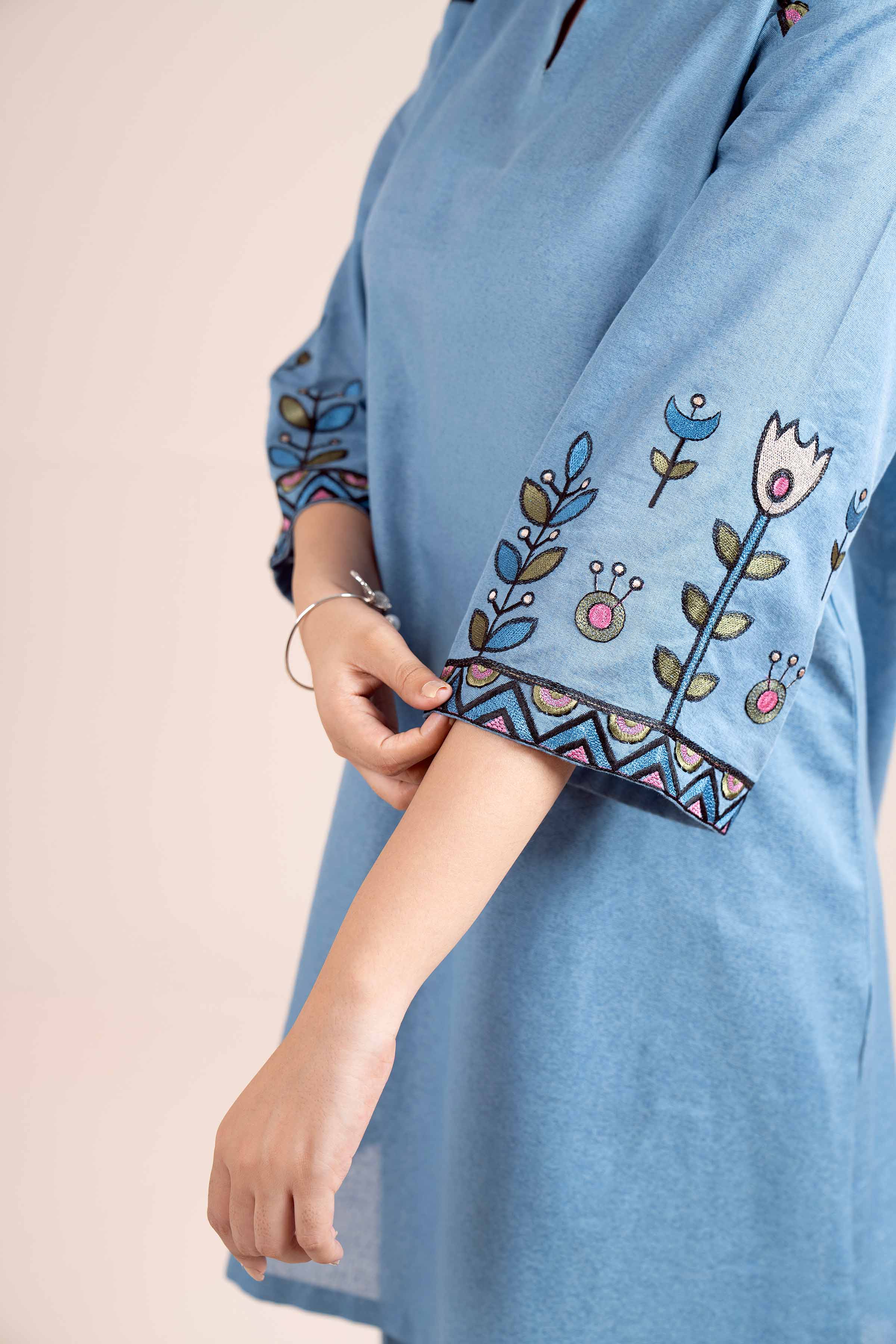 NishatUK - Blue Embroidered  Karandi 2-piece unstitched Dress