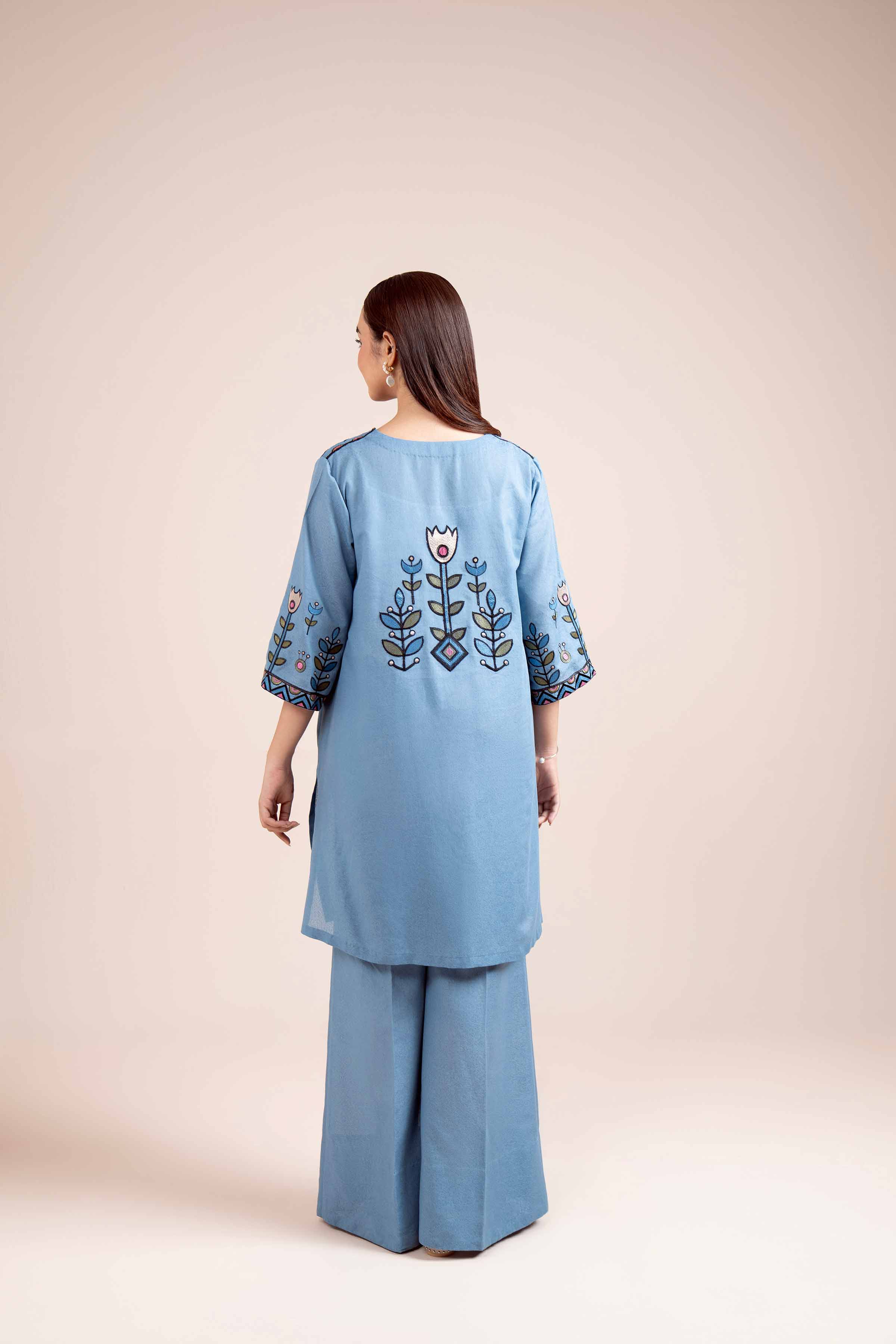 NishatUK - Blue Embroidered  Karandi 2-piece unstitched Dress