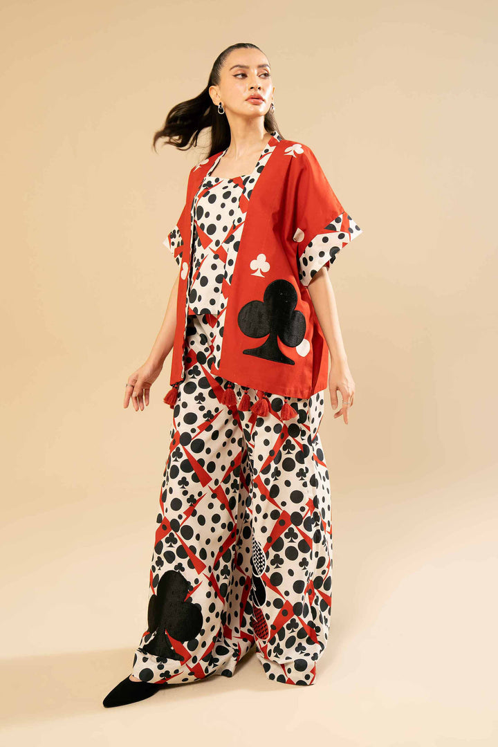 2 Piece Printed Embroidered Unsititched Any Day Suit Red