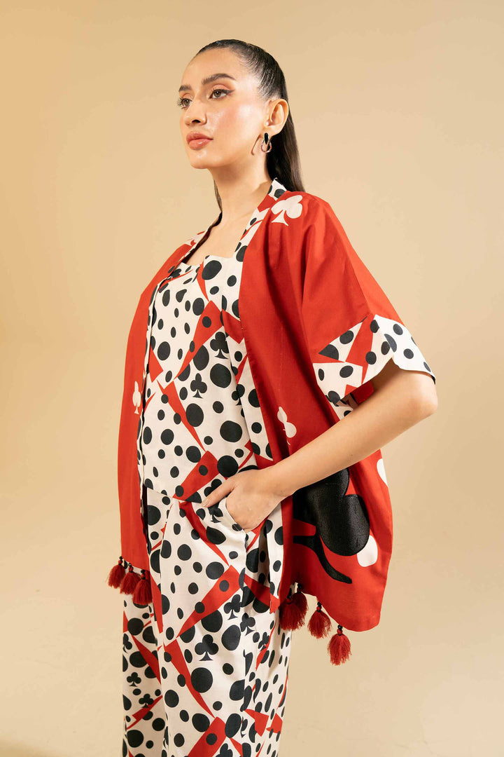 2 Piece Printed Embroidered Unsititched Any Day Suit Red