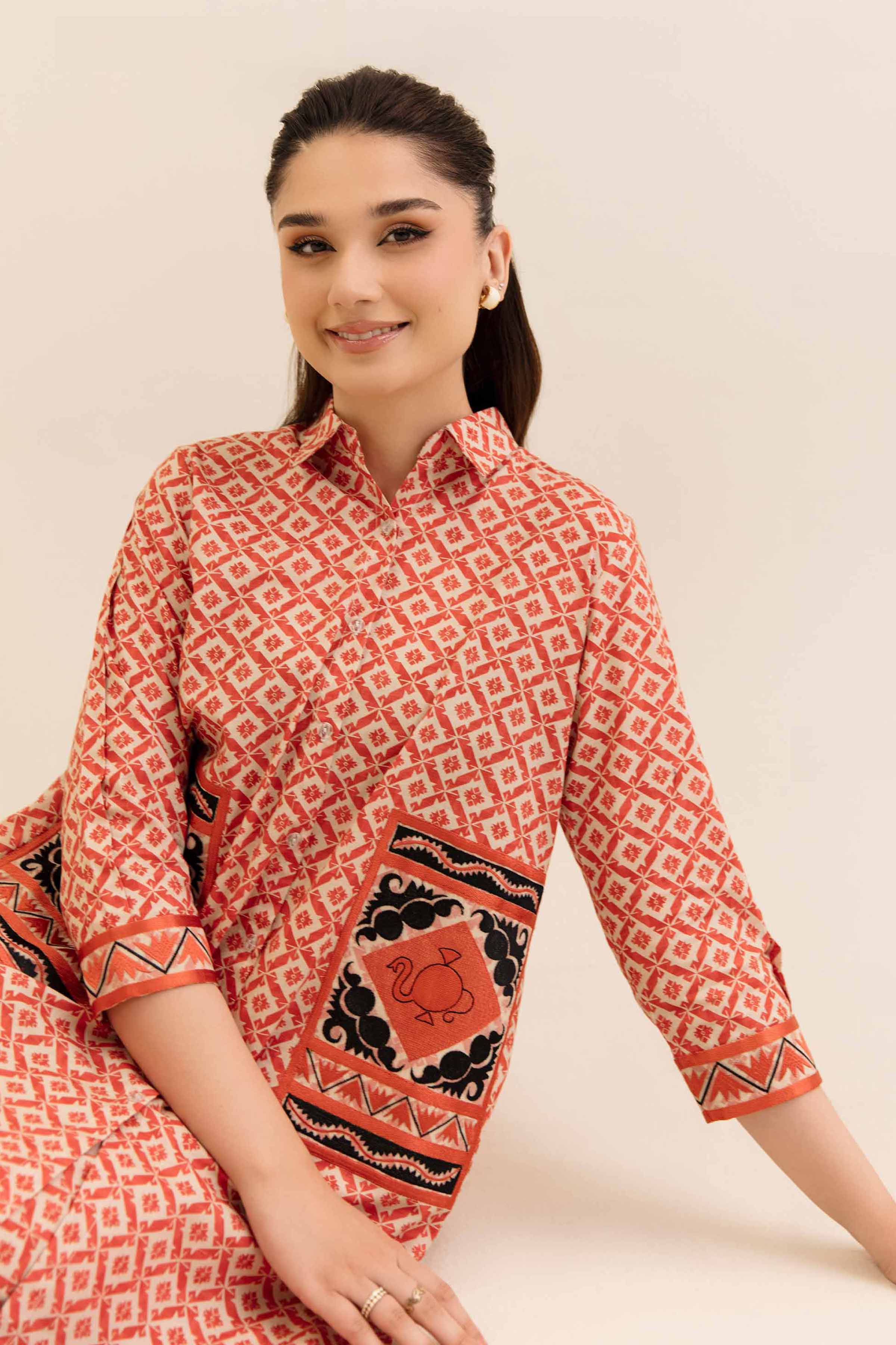 NishatUK - Beige Embroidered  Cotton 2-piece unstitched Dress