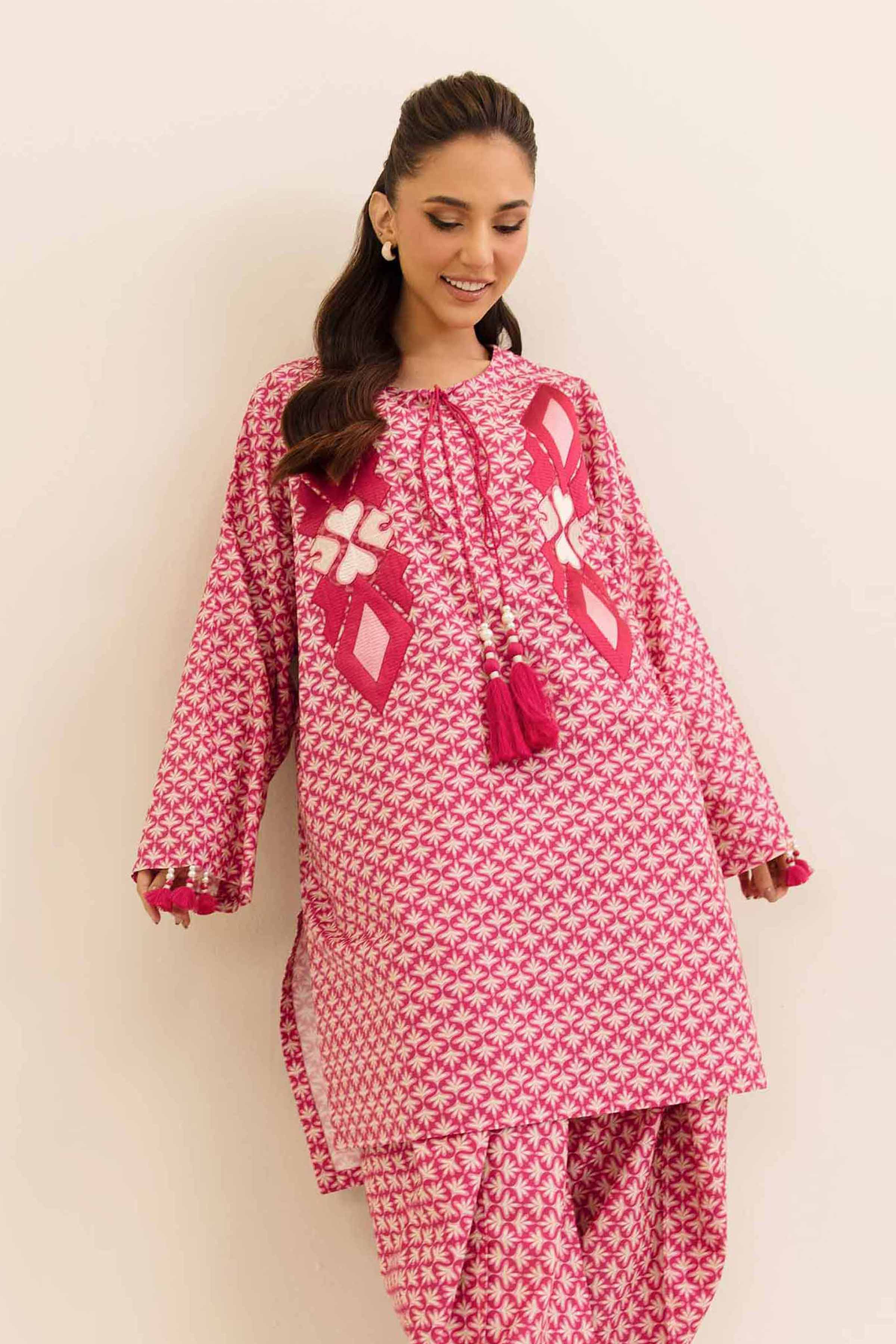 NishatUK - Pink Embroidered  Cotton 2-piece unstitched Dress