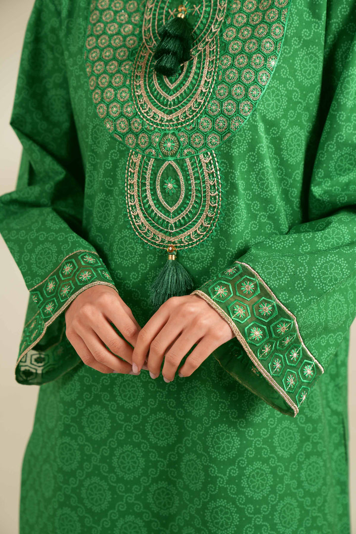 2 Piece Printed Embroidered Unsititched Any Day Suit Green