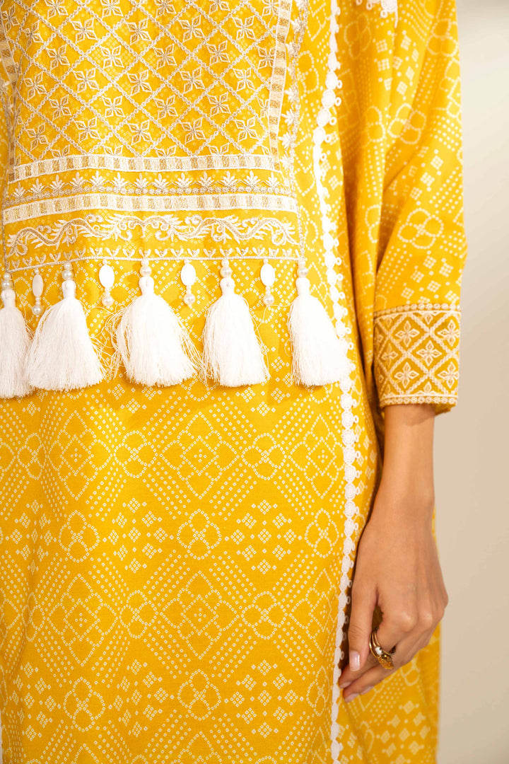 2 Piece Printed Embroidered Unsititched Any Day Suit Yellow