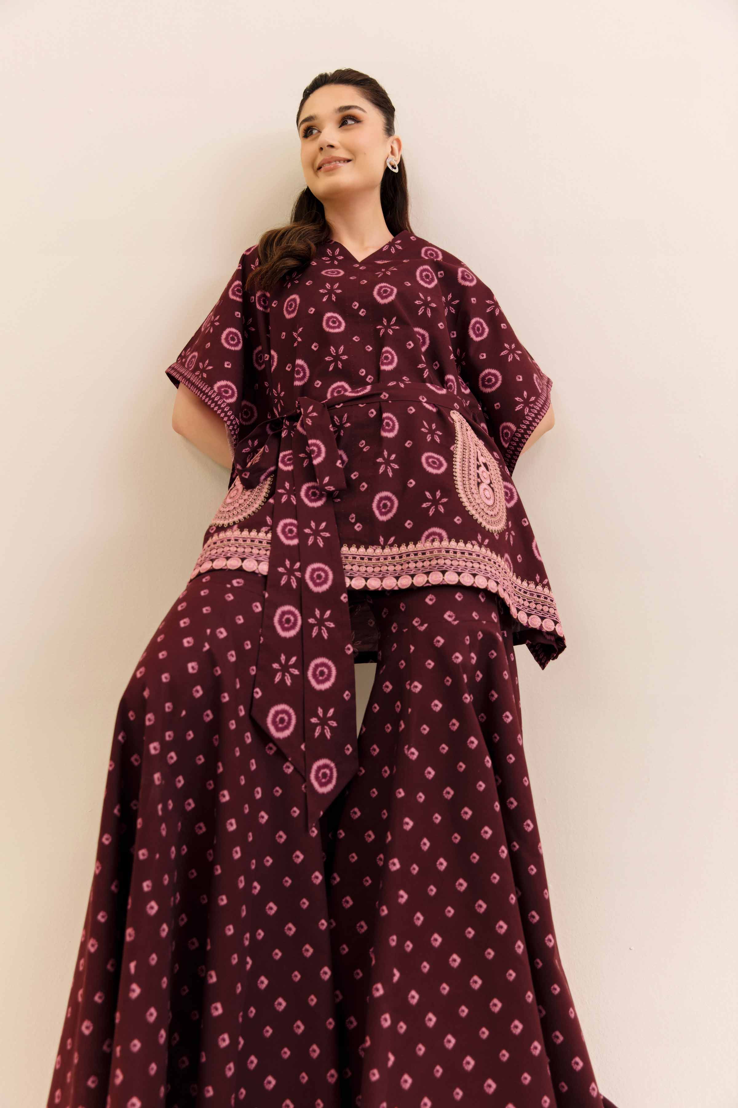 NishatUK - Red Embroidered  Cotton 2-piece unstitched Dress