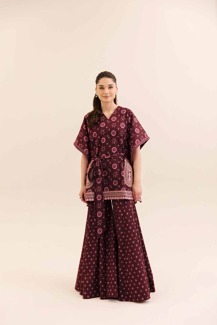 2 Piece Printed Embroidered Unsititched Any Day Suit Deep Maroon