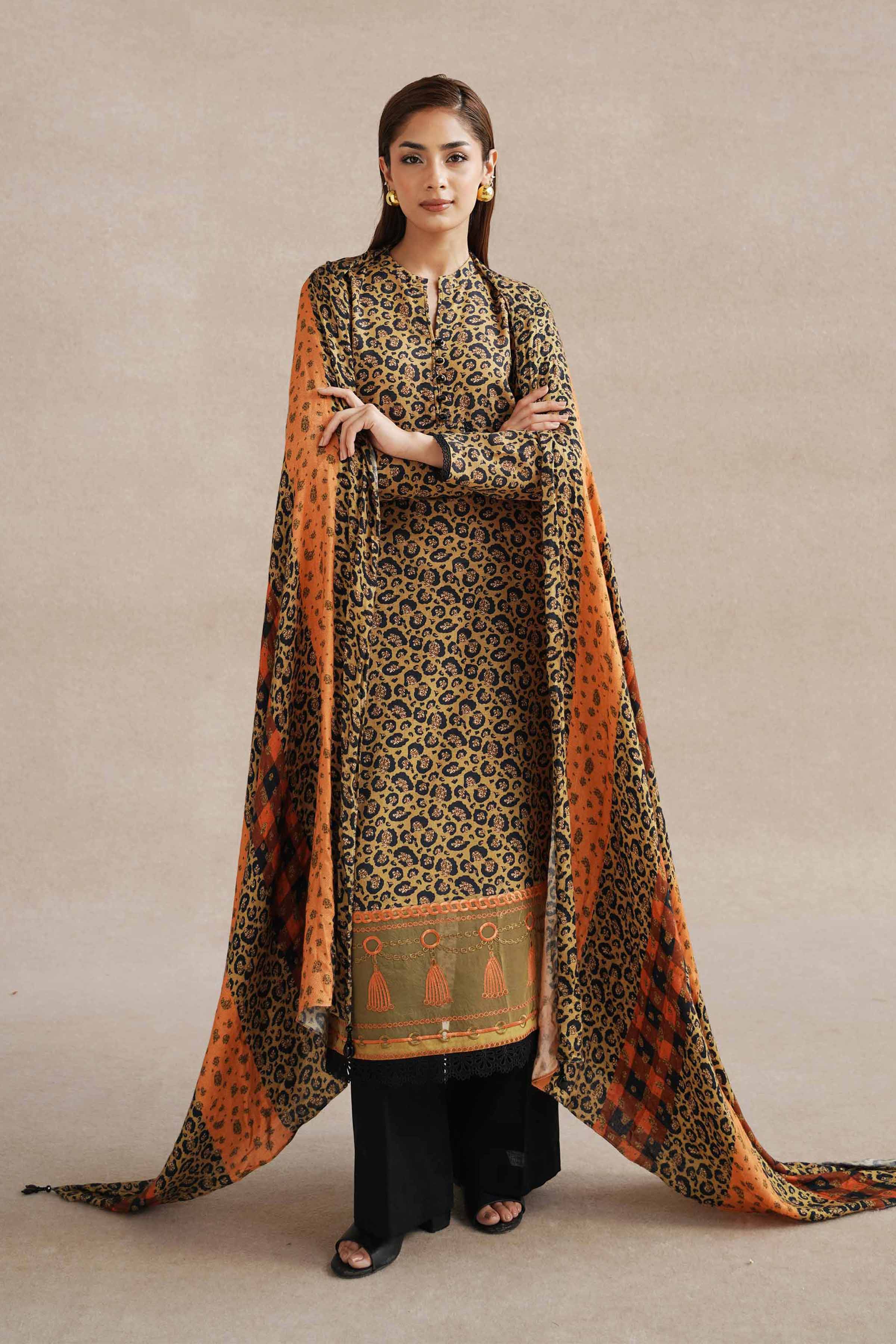 NishatUK - Gold Embroidered  Khaddar 2-piece unstitched Dress