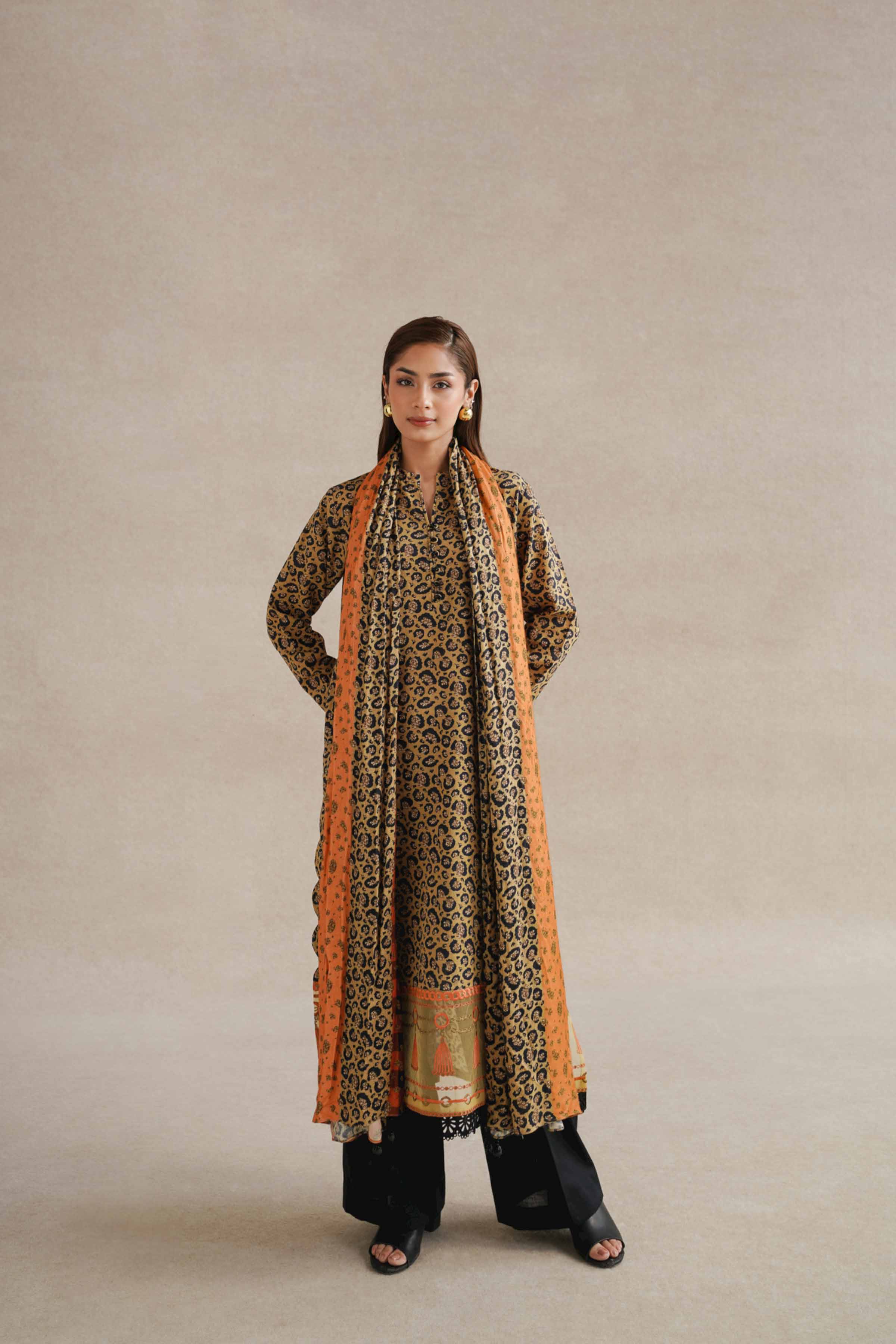 NishatUK - Gold Embroidered  Khaddar 2-piece unstitched Dress
