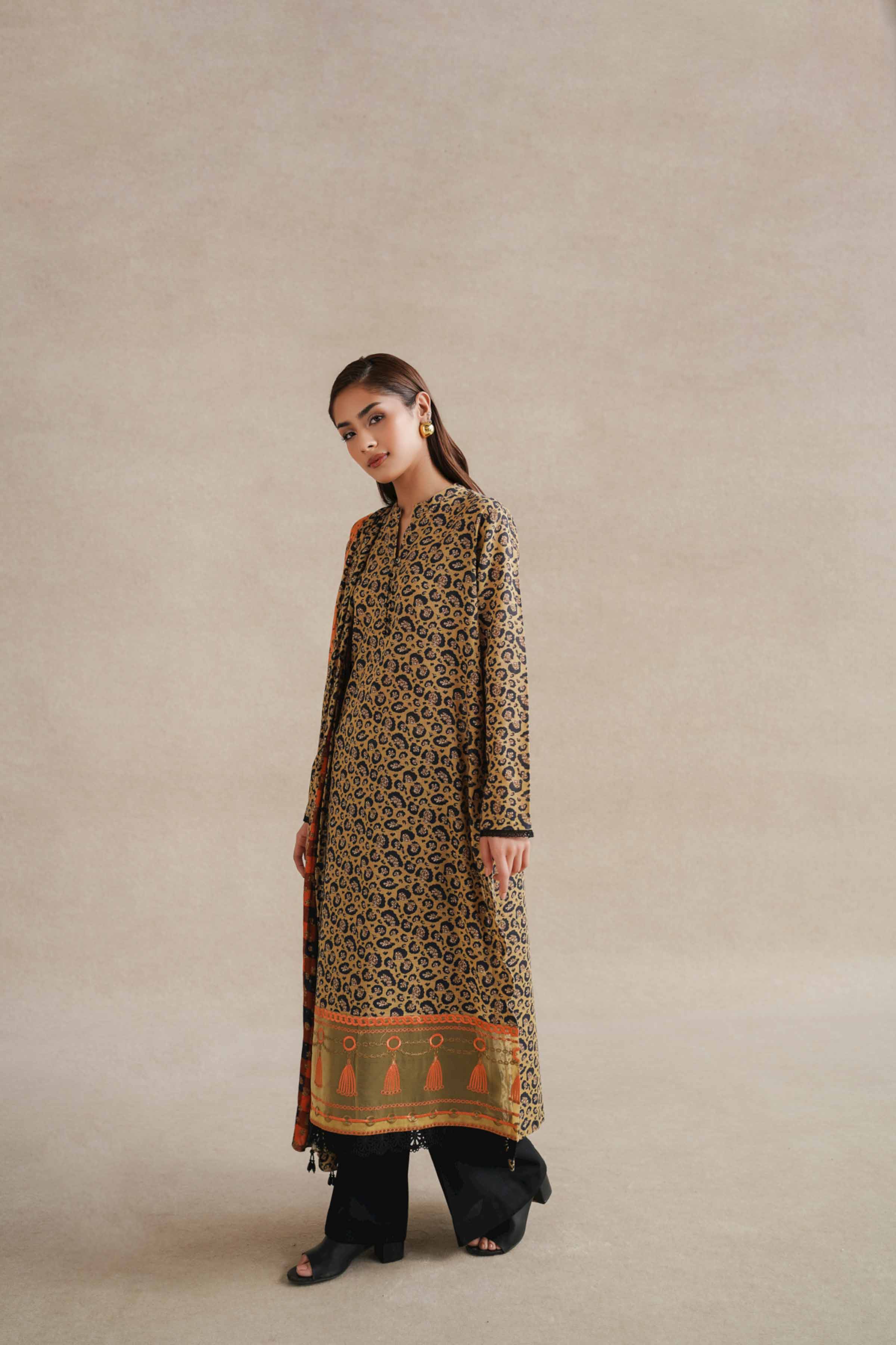 NishatUK - Gold Embroidered  Khaddar 2-piece unstitched Dress