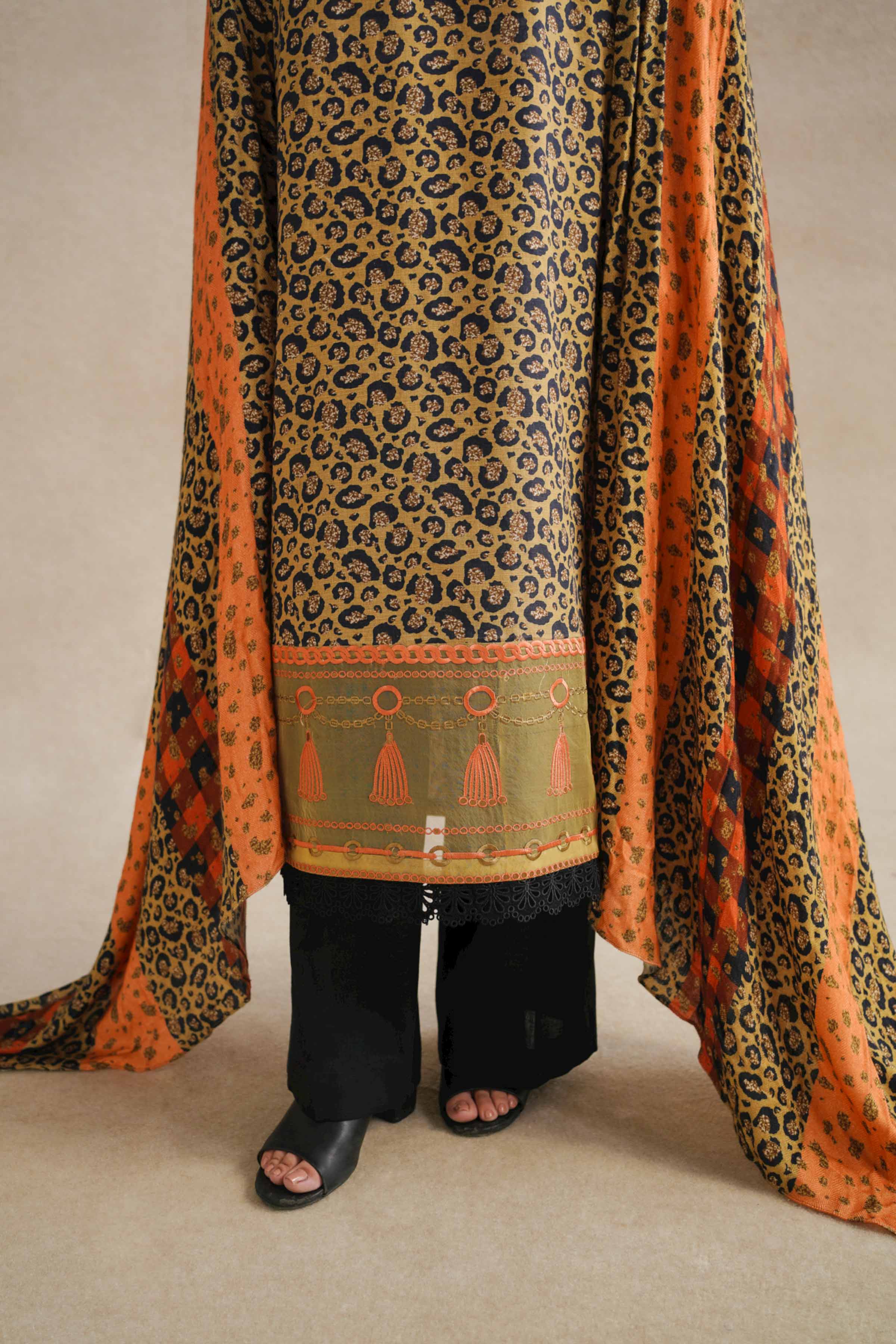 NishatUK - Gold Embroidered  Khaddar 2-piece unstitched Dress