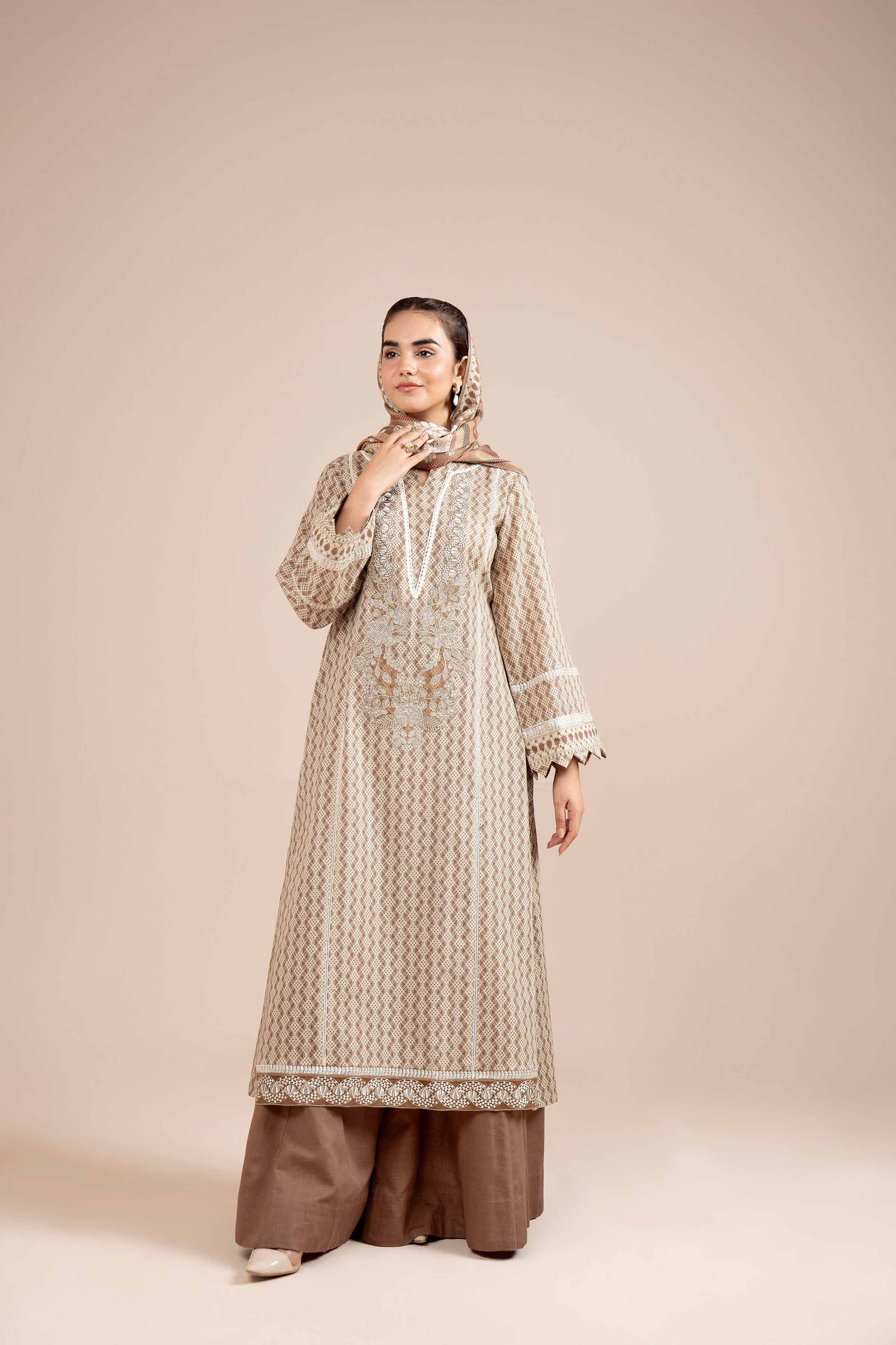 NishatUK - Brown Embroidered  Khaddar 2-piece unstitched Dress