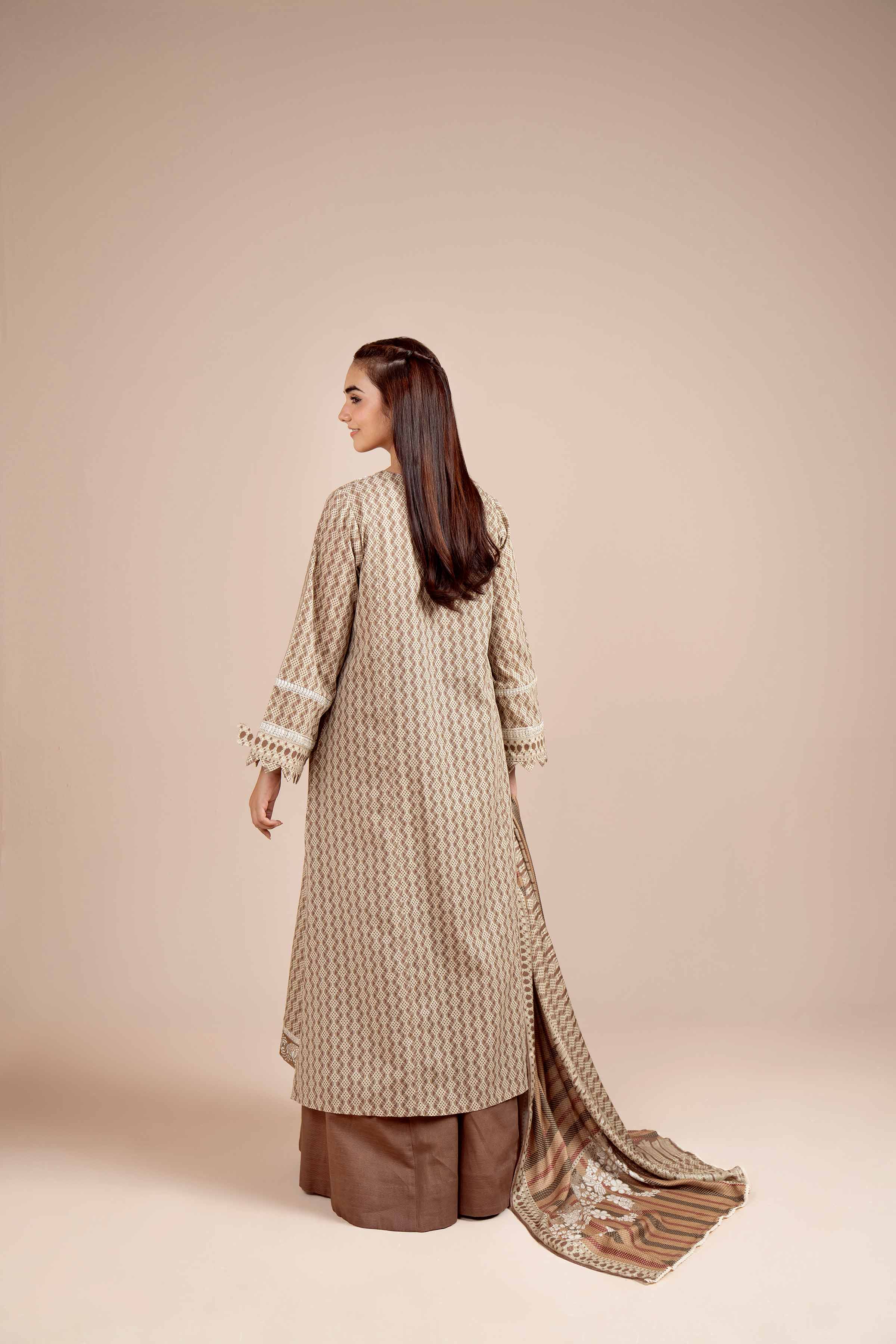 NishatUK - Brown Embroidered  Khaddar 2-piece unstitched Dress