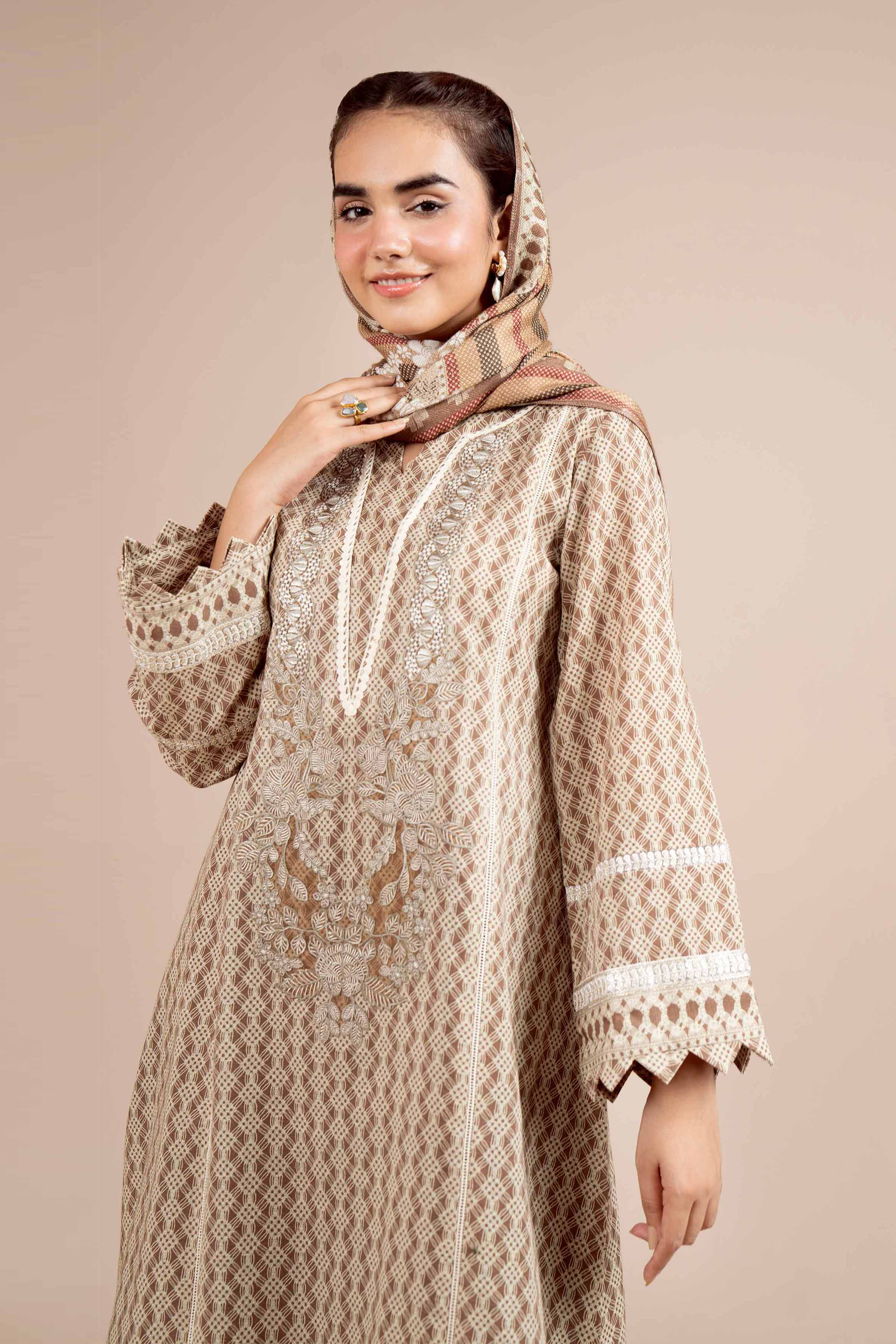 NishatUK - Brown Embroidered  Khaddar 2-piece unstitched Dress