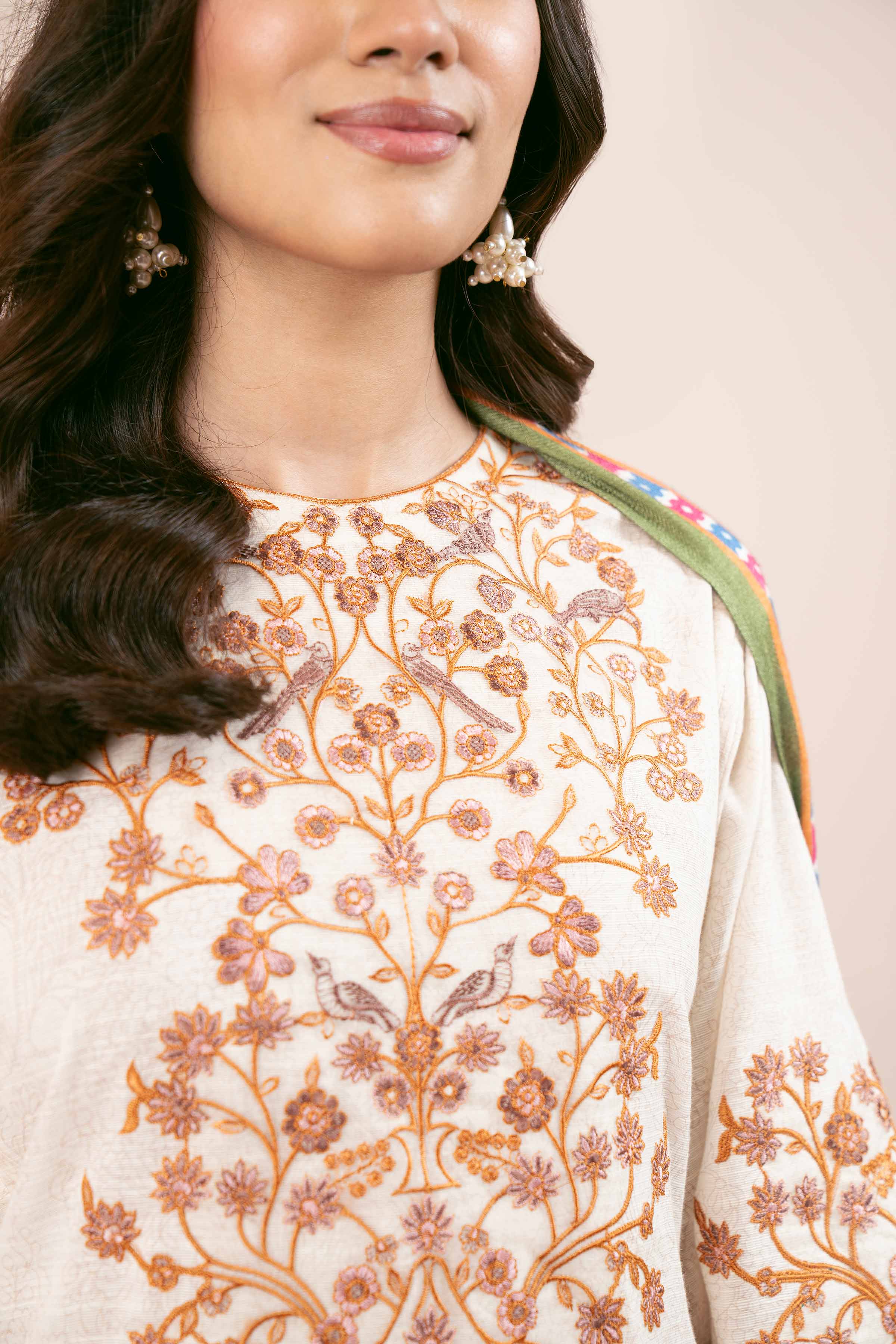 NishatUK - Multi & Off White Embroidered  Khaddar 2-piece unstitched Dress