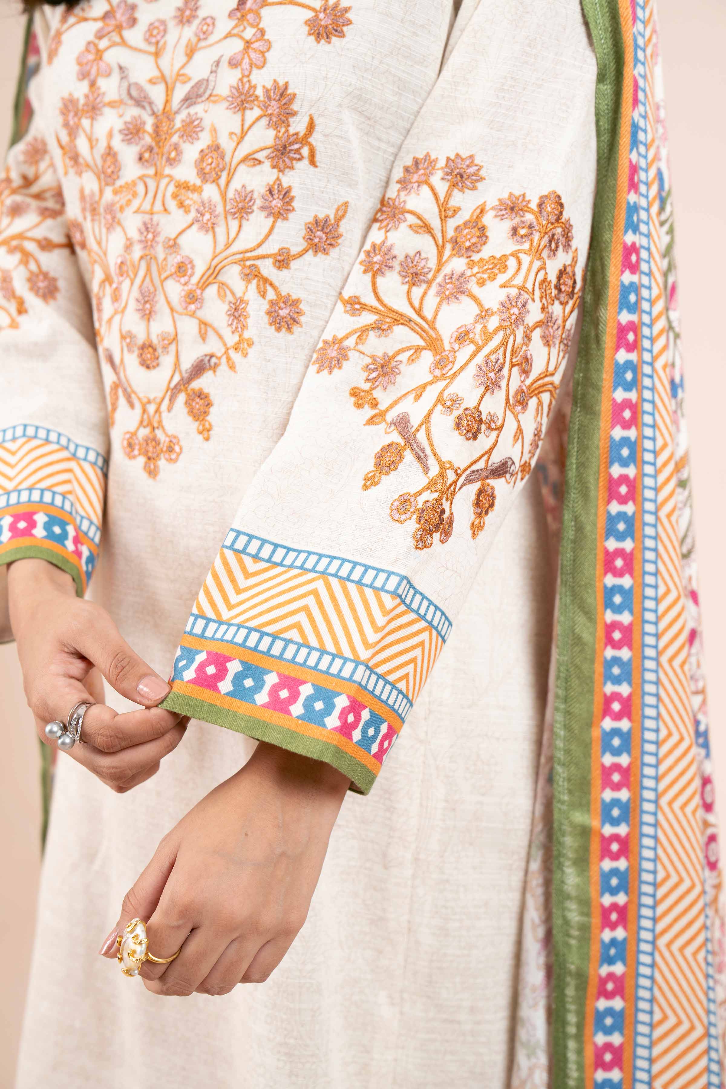NishatUK - Multi & Off White Embroidered  Khaddar 2-piece unstitched Dress