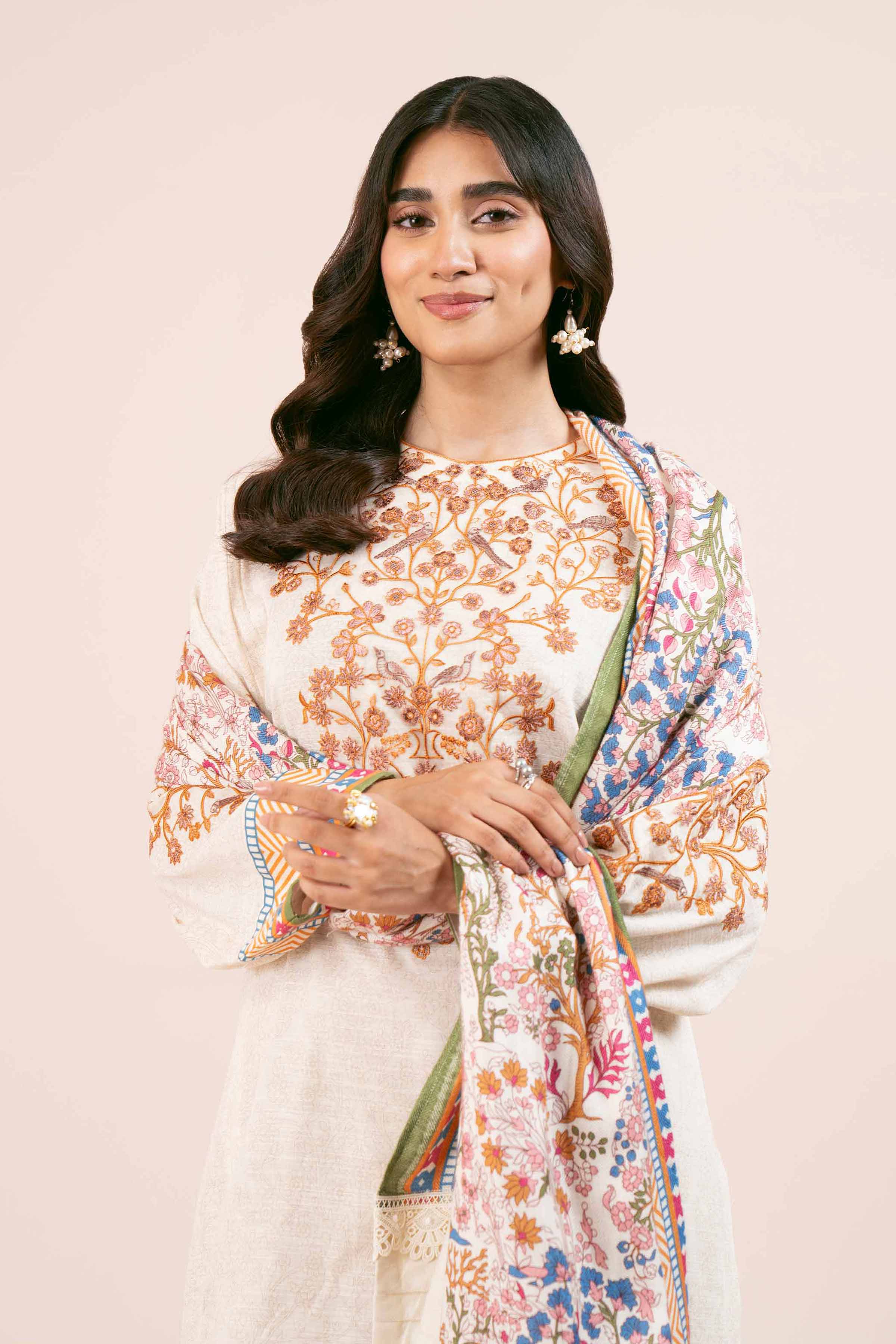 NishatUK - Multi & Off White Embroidered  Khaddar 2-piece unstitched Dress