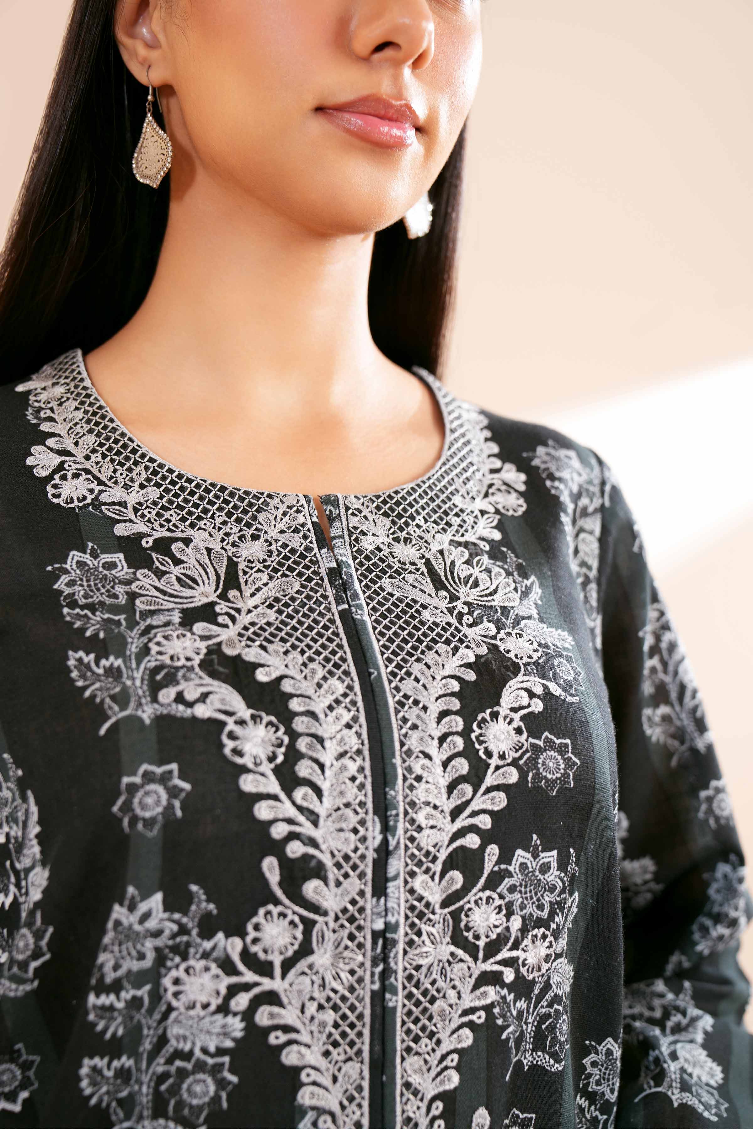 NishatUK - Black Embroidered  Khaddar 2-piece unstitched Dress