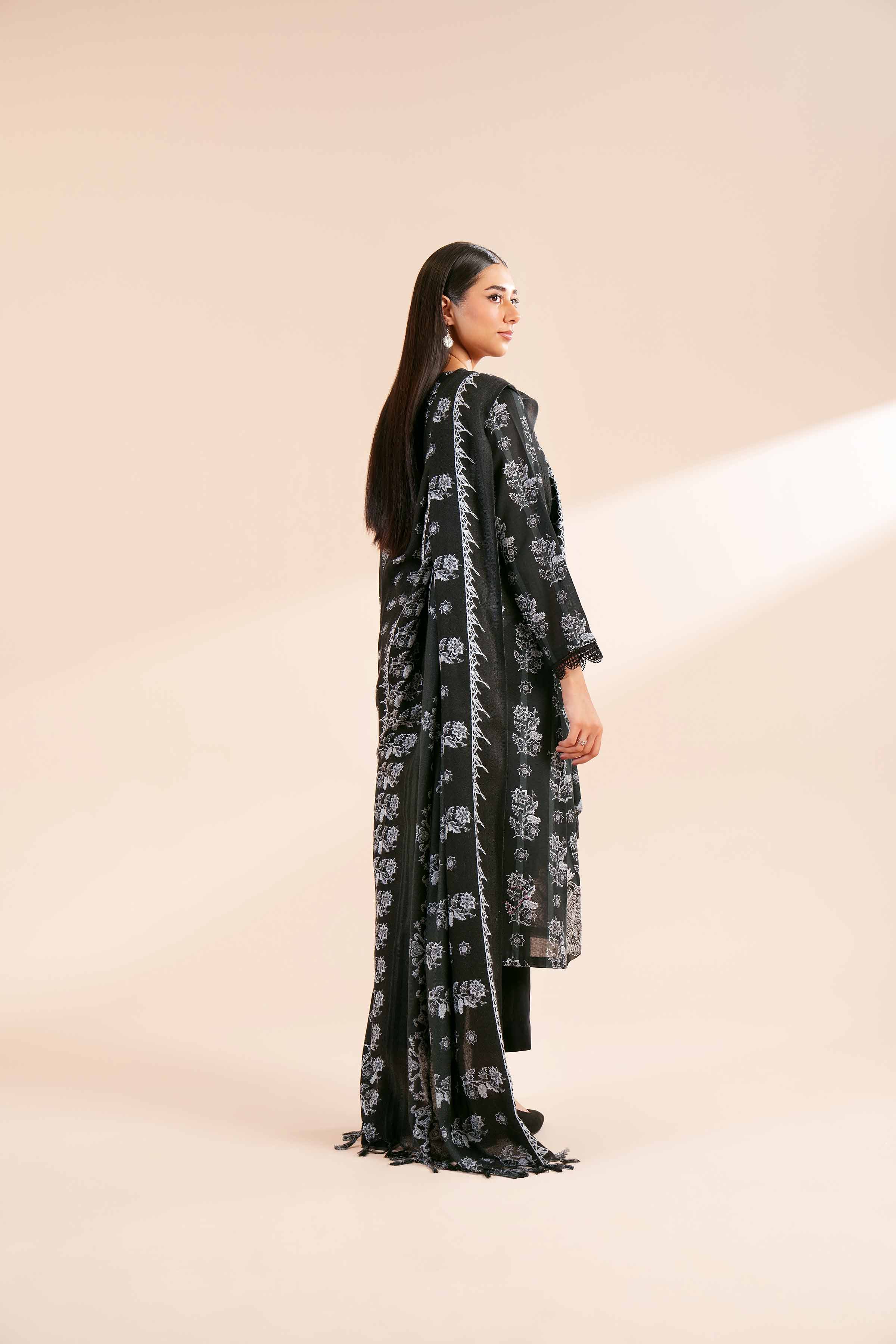 NishatUK - Black Embroidered  Khaddar 2-piece unstitched Dress
