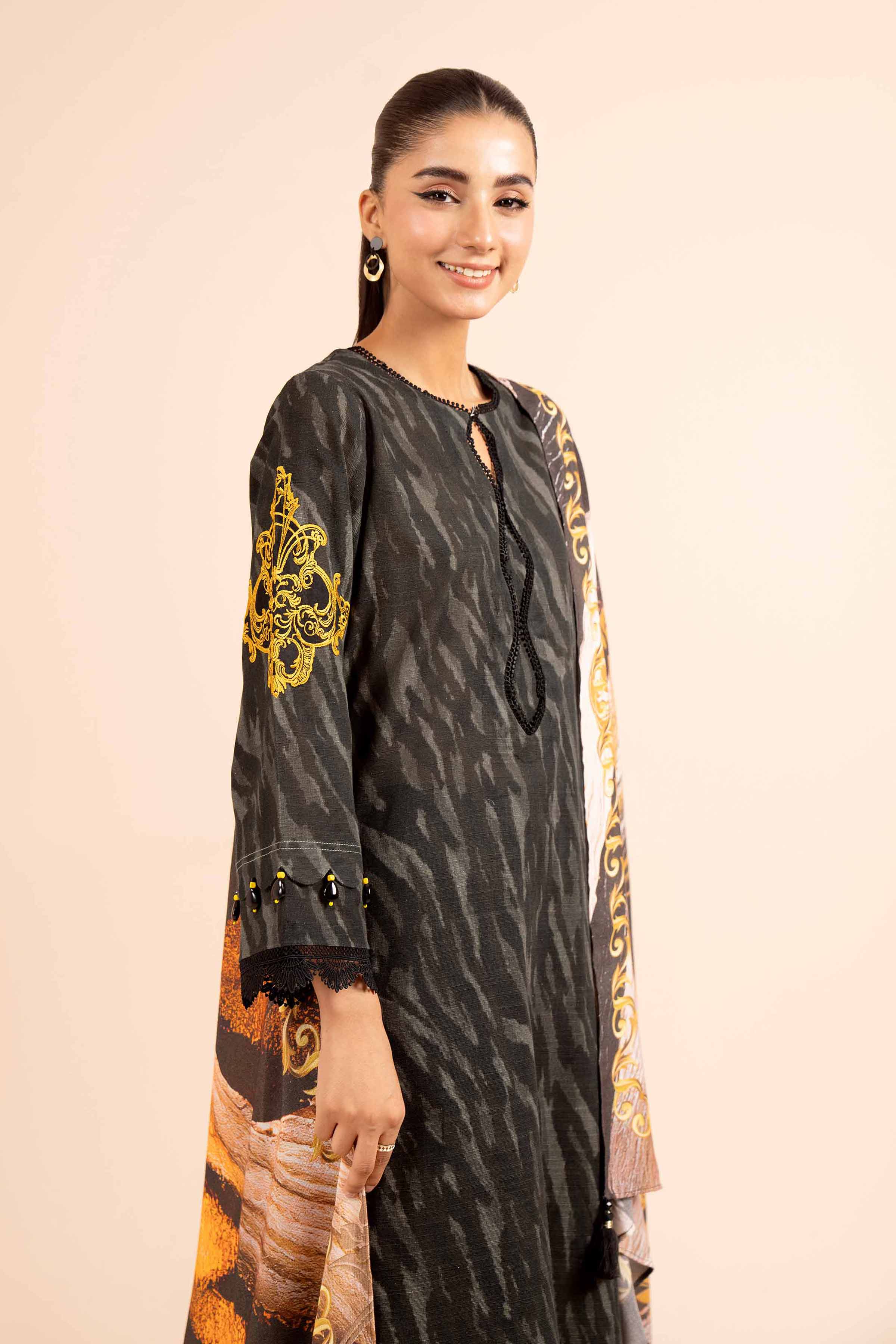 NishatUK - Black Embroidered  Khaddar 2-piece unstitched Dress