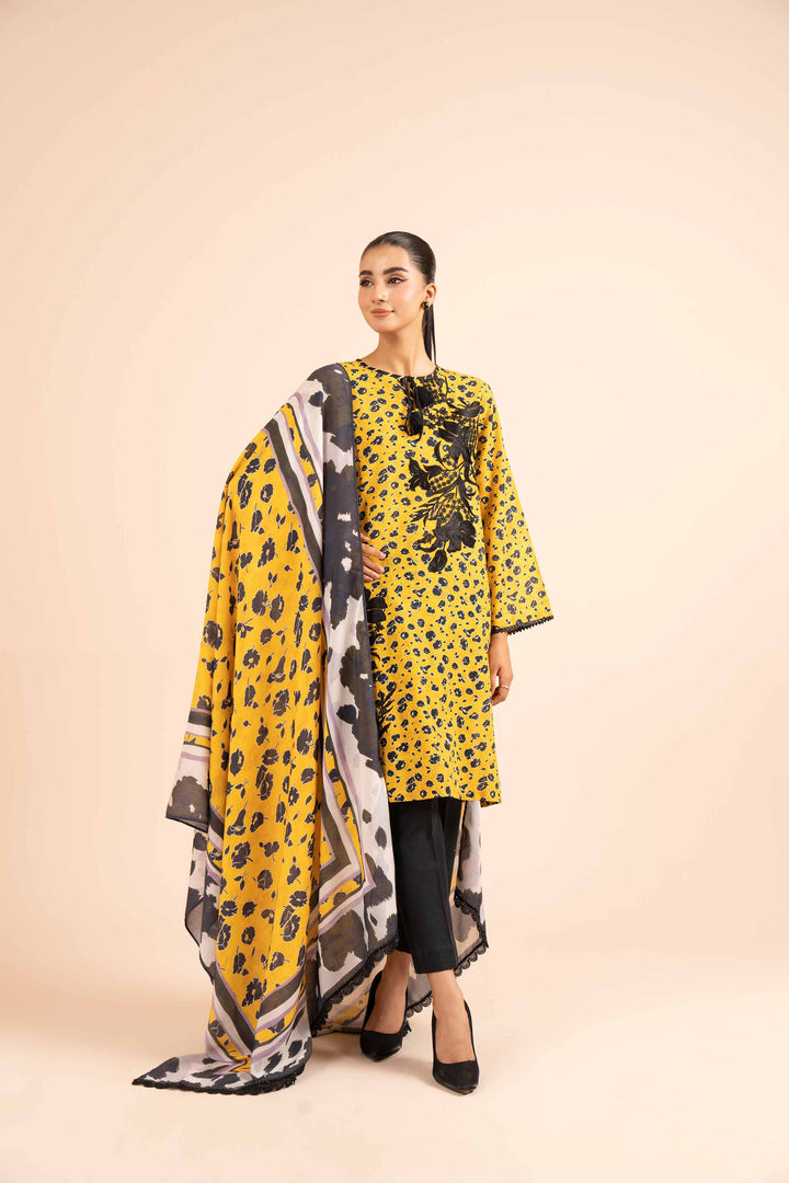 2 Piece Printed Embroidered Unsititched Any Day Suit Yellow