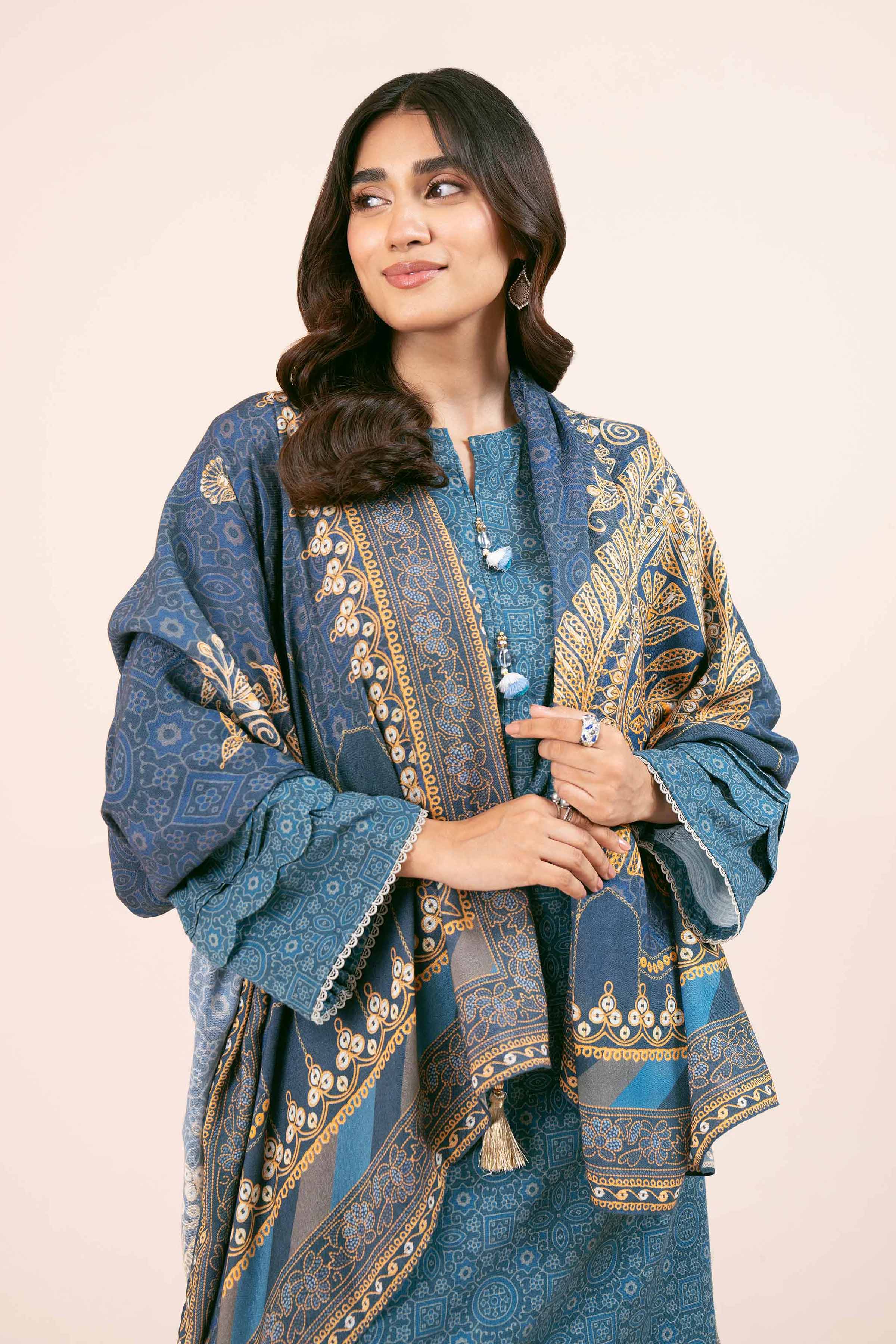 NishatUK - Blue Embroidered  Khaddar 2-piece unstitched Dress