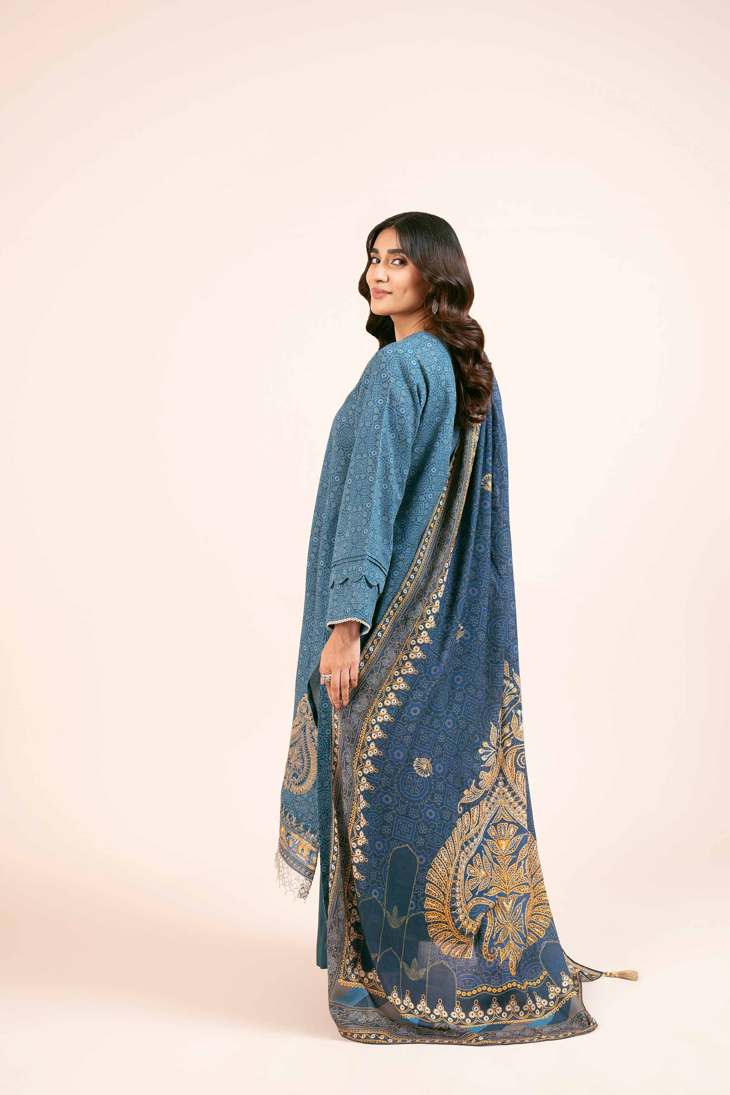 NishatUK - Blue Embroidered  Khaddar 2-piece unstitched Dress