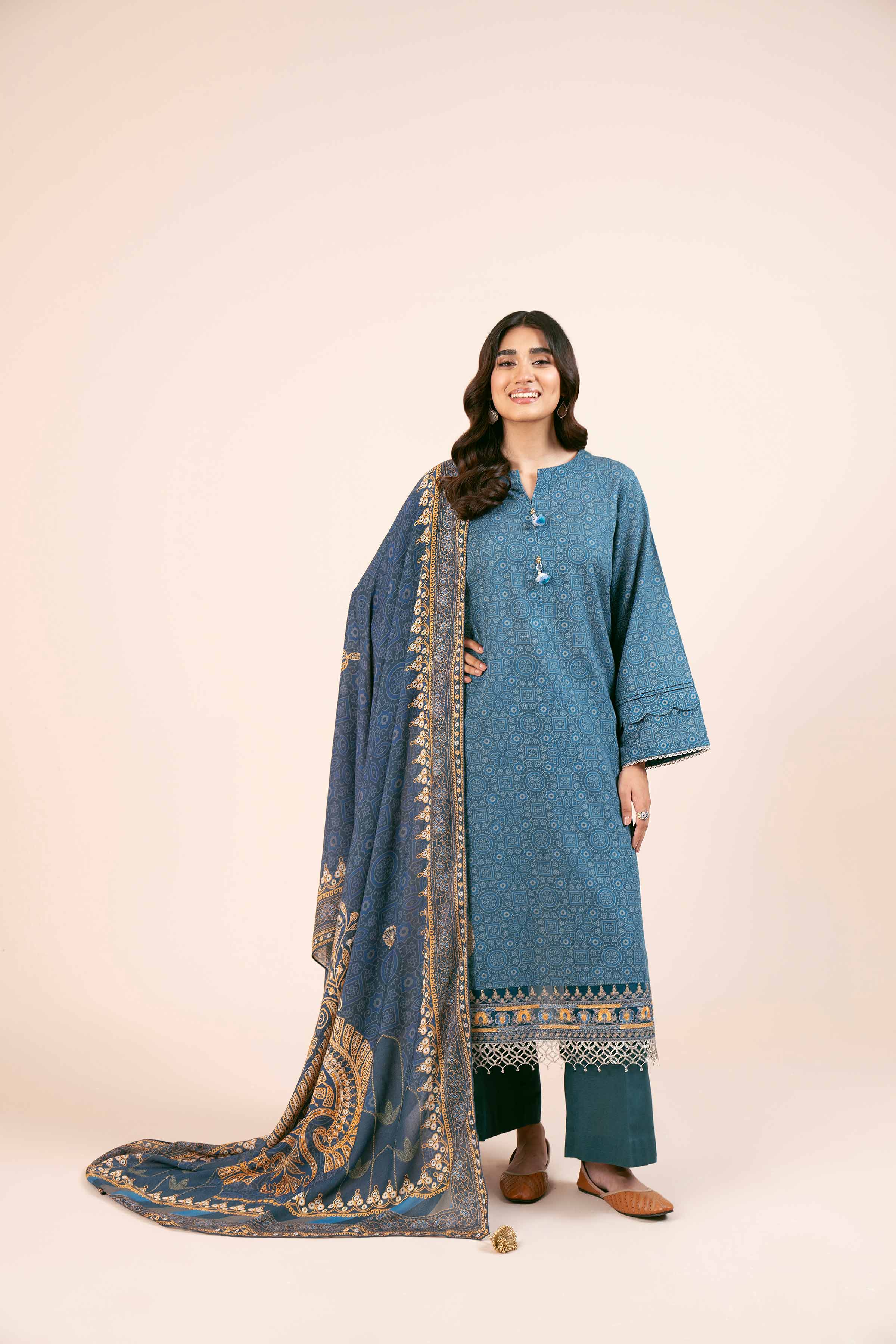 NishatUK - Blue Embroidered  Khaddar 2-piece unstitched Dress