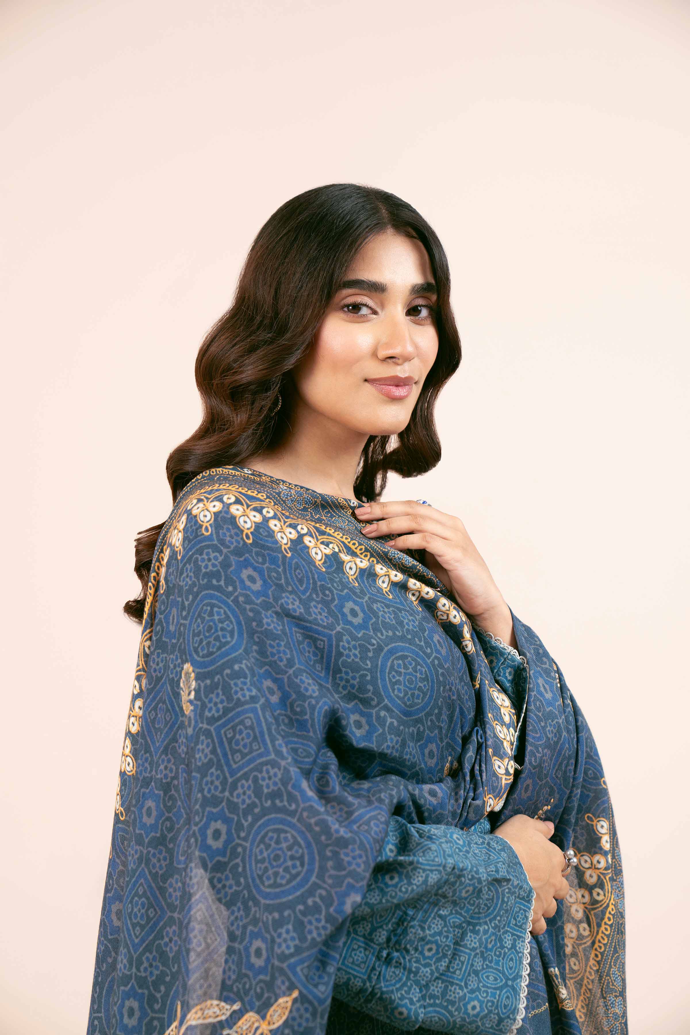 NishatUK - Blue Embroidered  Khaddar 2-piece unstitched Dress