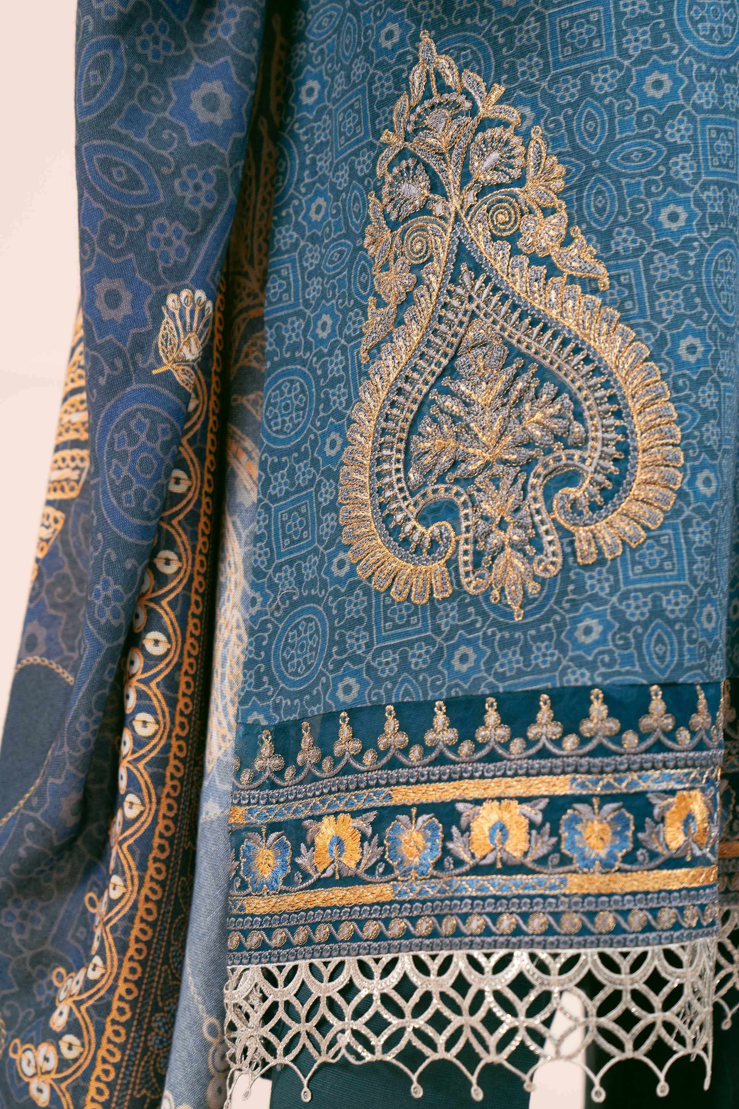 NishatUK - Blue Embroidered  Khaddar 2-piece unstitched Dress