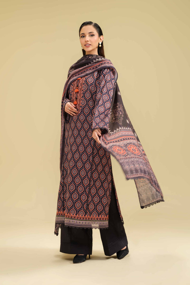 2 Piece Printed Embroidered Unsititched Any Day Suit Black