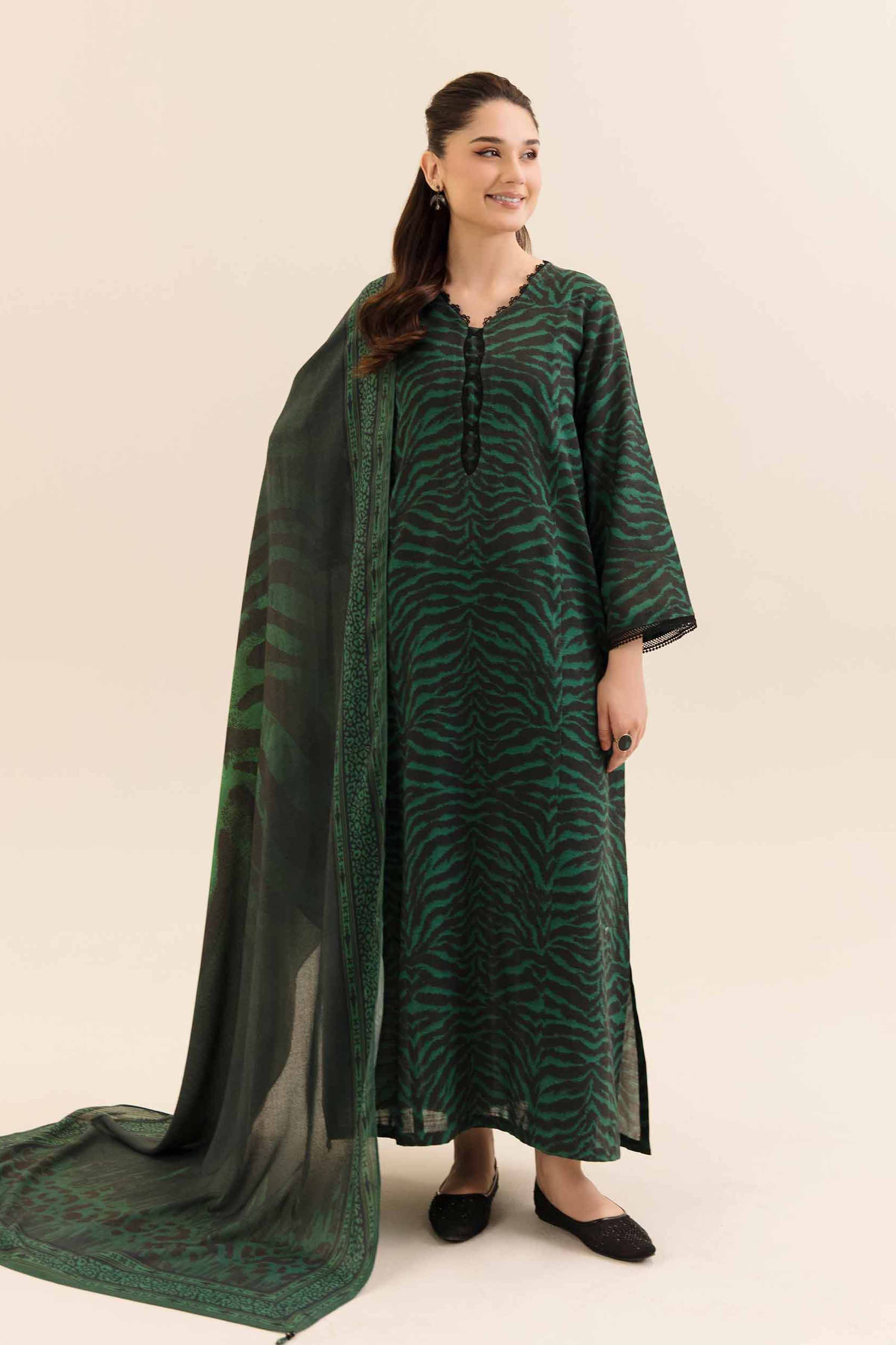 NishatUK - Green Printed Khaddar 2-piece unstitched Dress