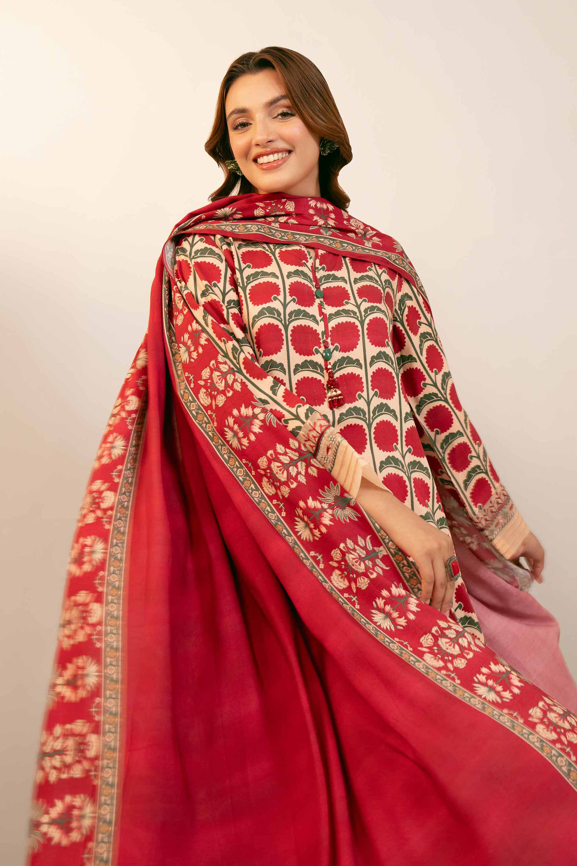 NishatUK - Pink Embroidered  Linen 3-piece unstitched Suit