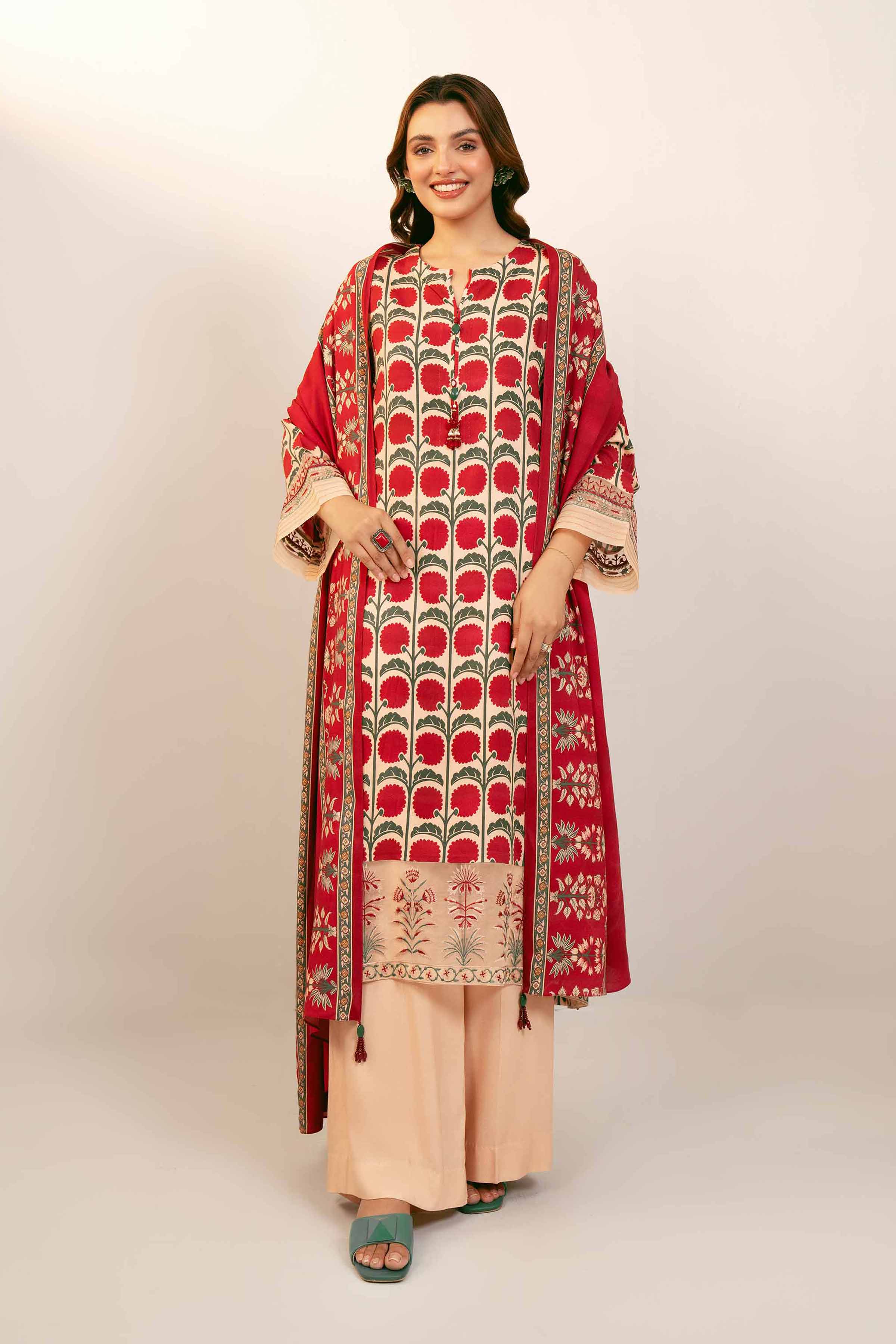 NishatUK - Pink Embroidered  Linen 3-piece unstitched Suit
