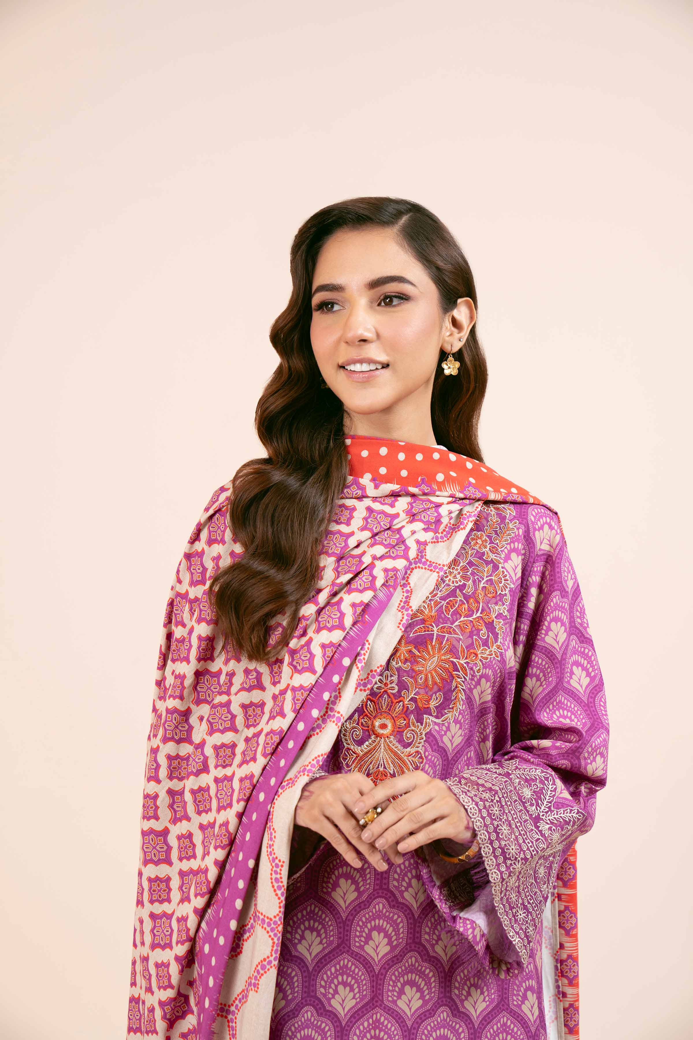 NishatUK - Purple Embroidered  Linen 3-piece unstitched Suit