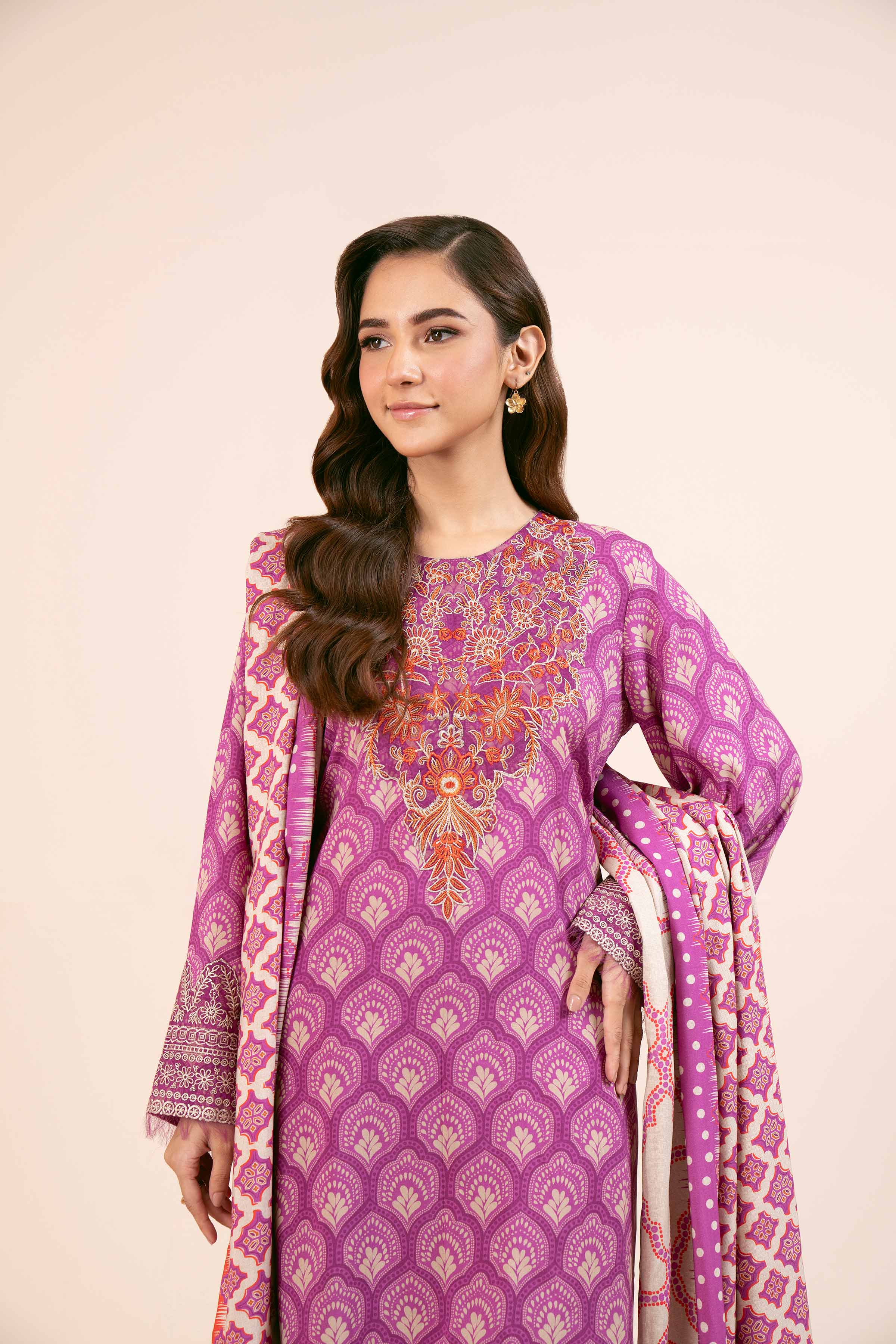 NishatUK - Purple Embroidered  Linen 3-piece unstitched Suit