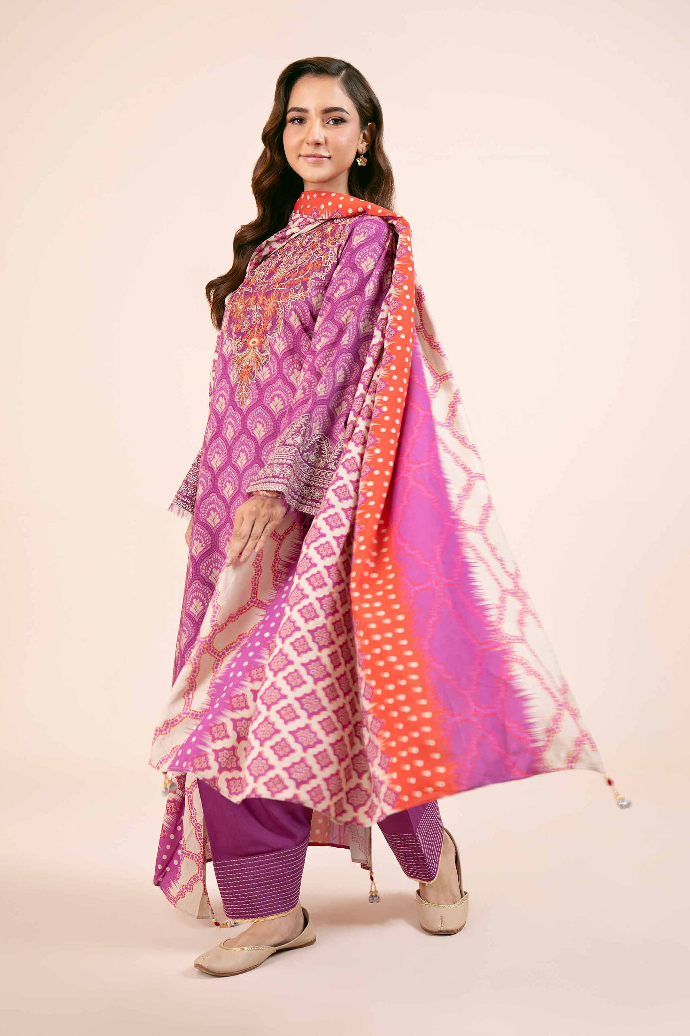 NishatUK - Purple Embroidered  Linen 3-piece unstitched Suit