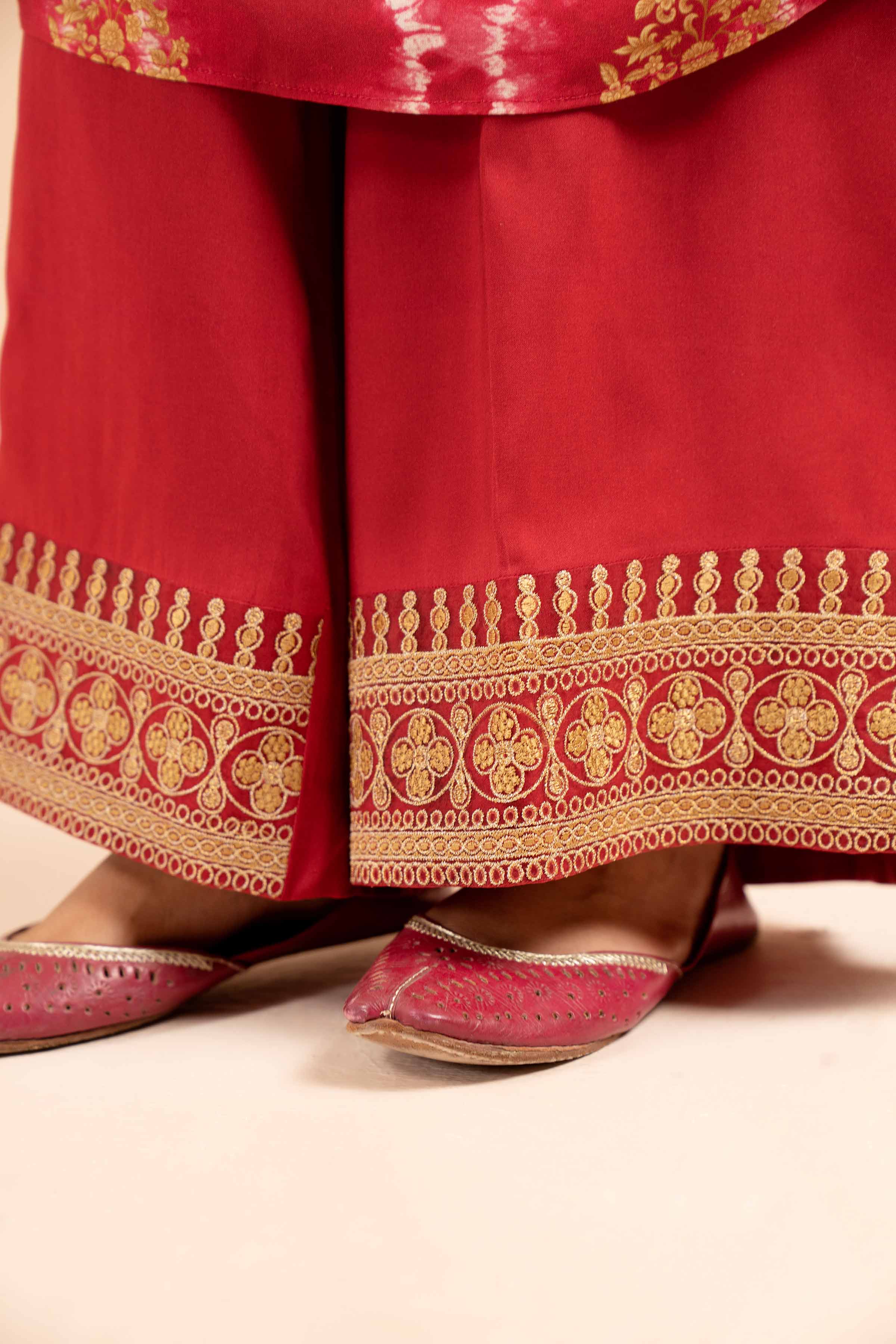 NishatUK - Red Embroidered  Linen 3-piece unstitched Suit