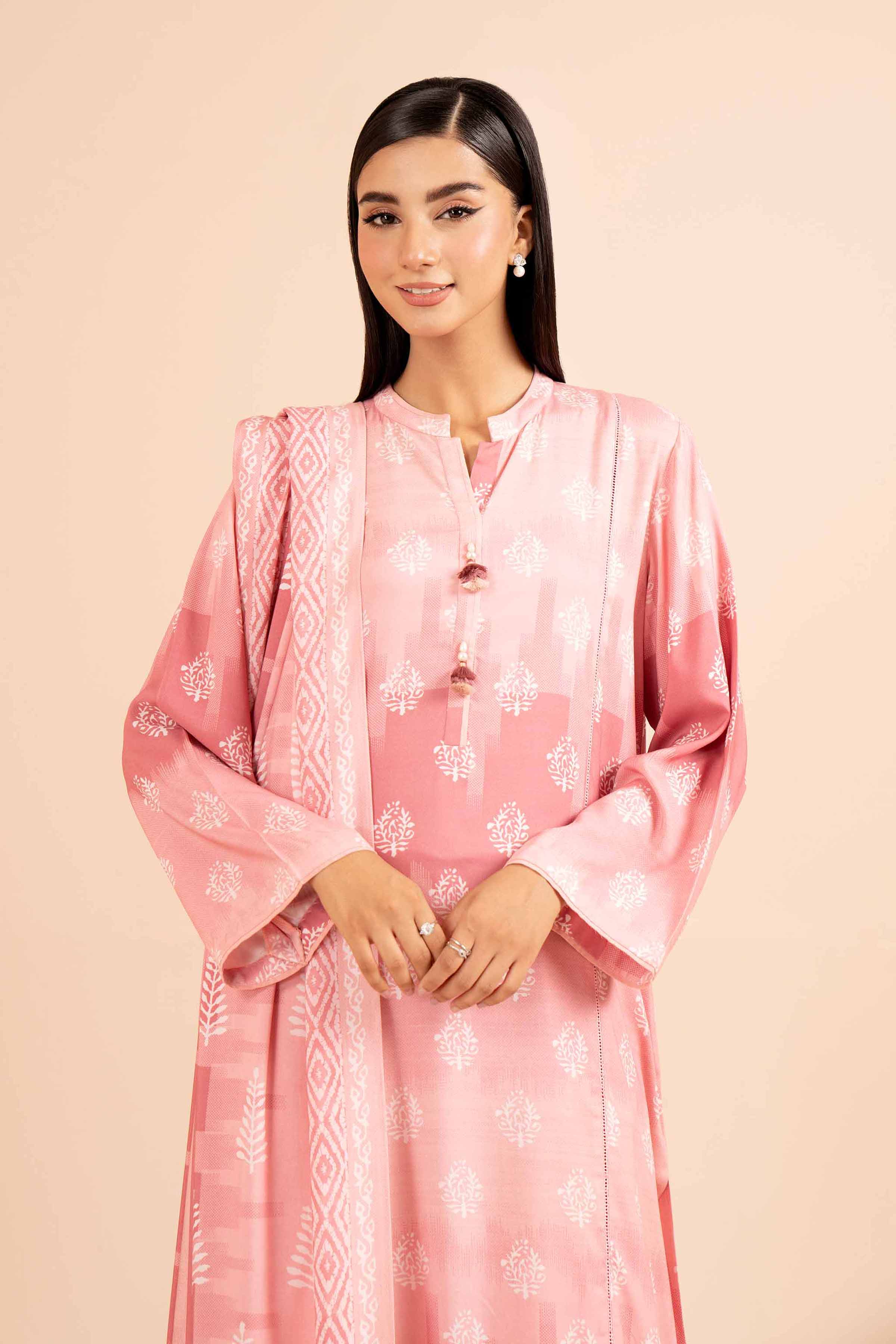 NishatUK - Tea Pink Printed Linen 3-piece unstitched Suit