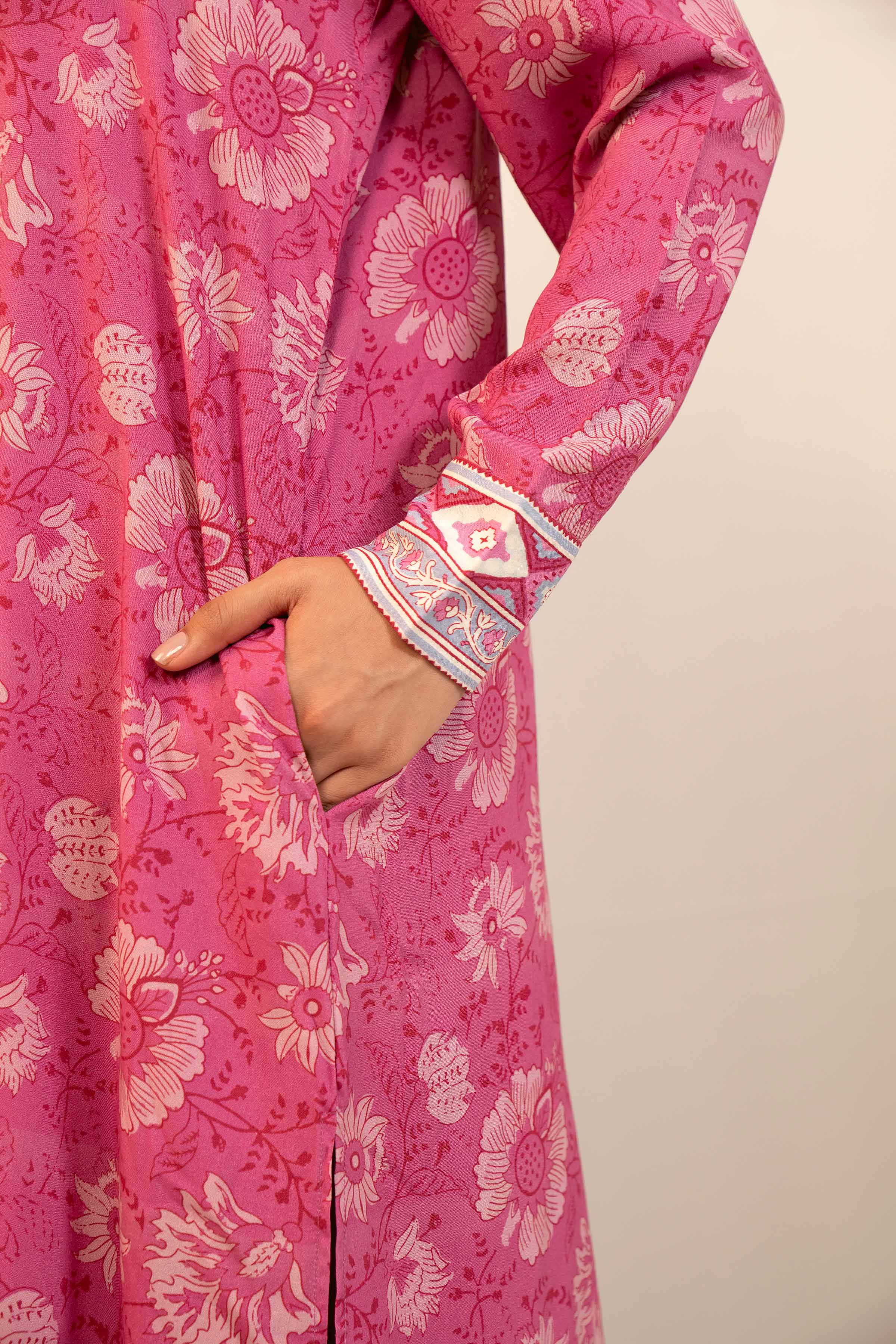 NishatUK - Pink Printed Linen 3-piece unstitched Suit
