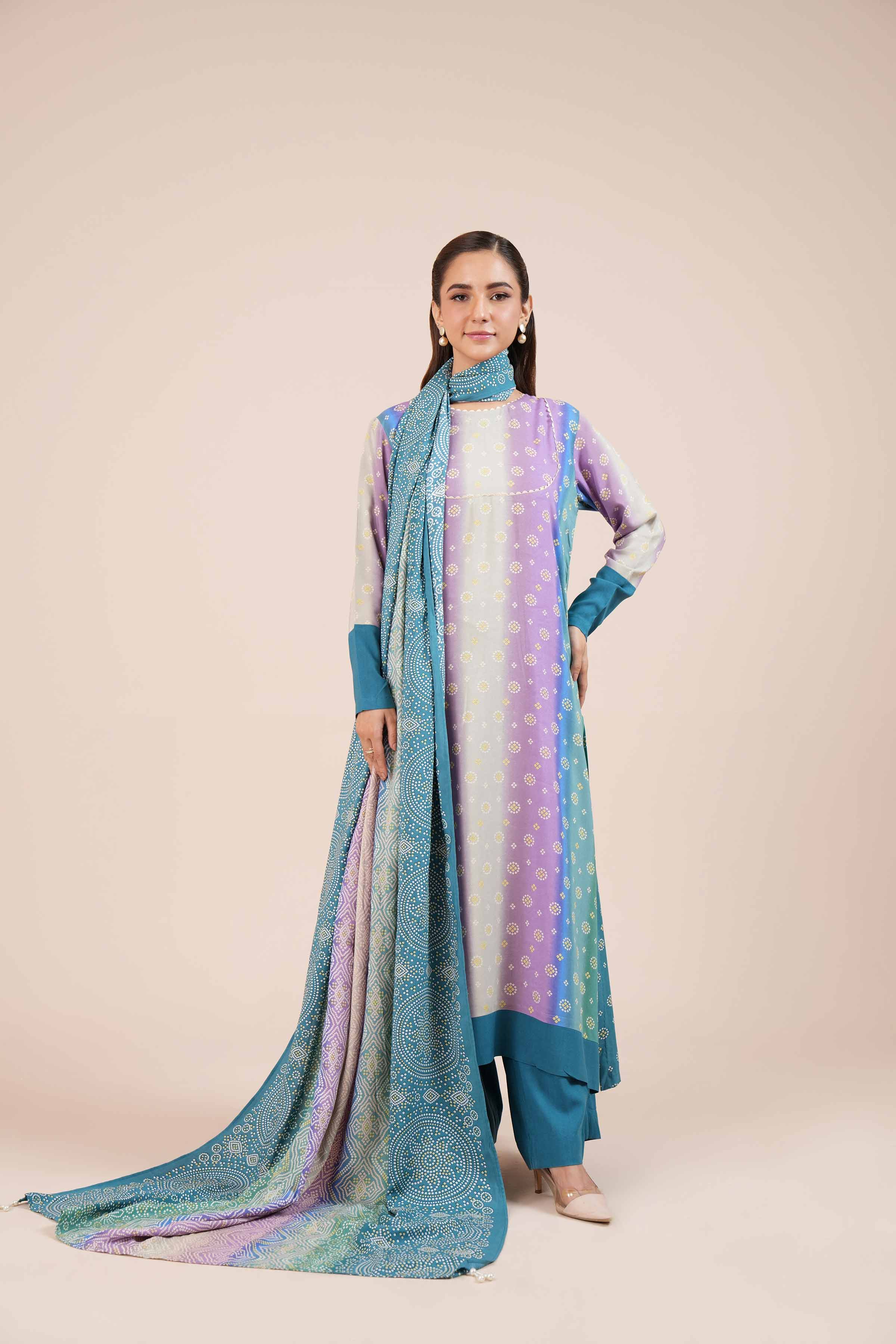 NishatUK - Multi Printed Linen 3-piece unstitched Suit