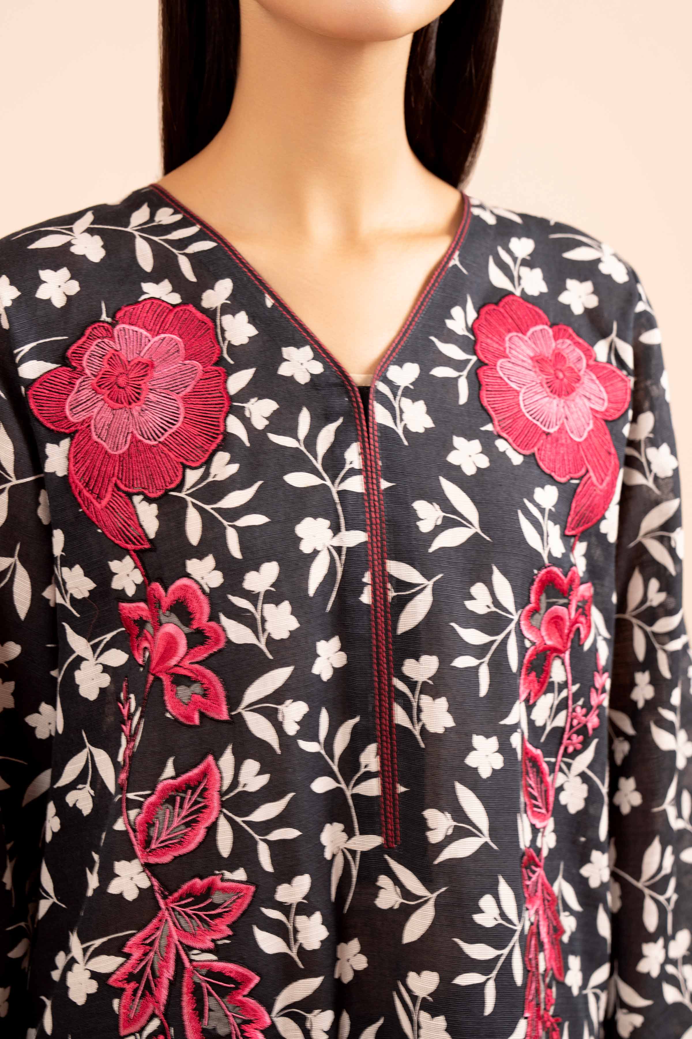 NishatUK - Black Embroidered  Khaddar 3-piece unstitched Suit
