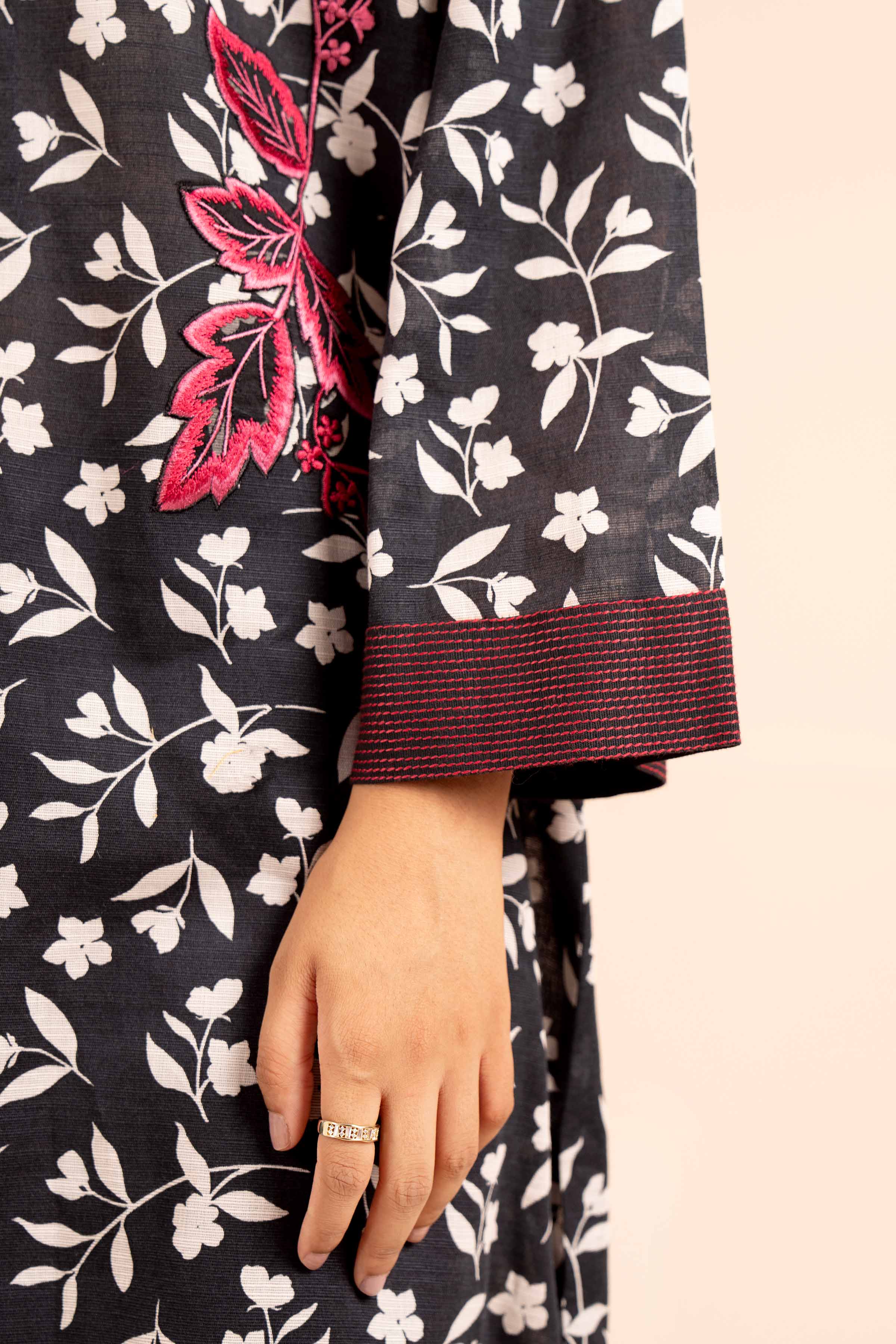 NishatUK - Black Embroidered  Khaddar 3-piece unstitched Suit