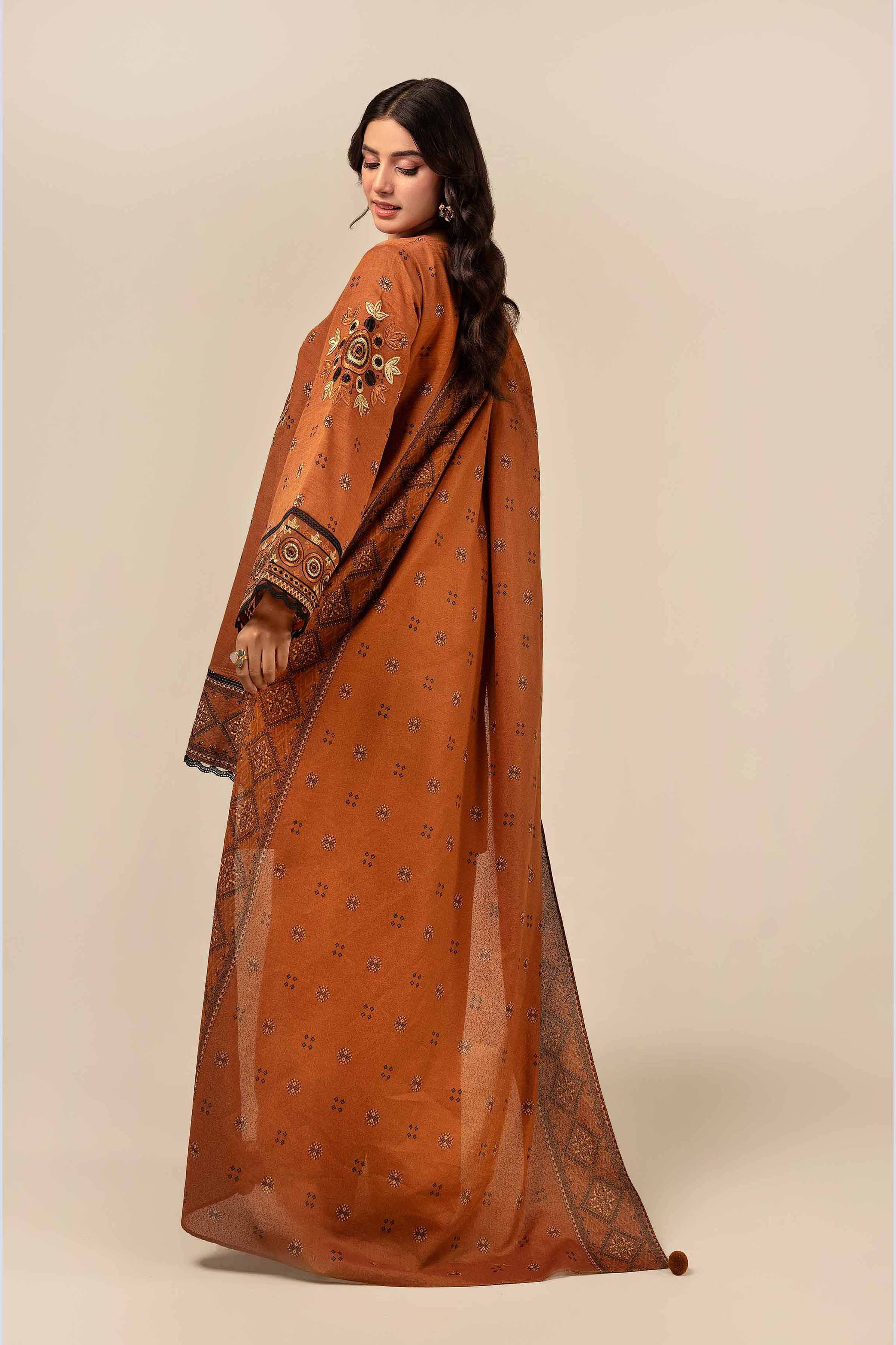 NishatUK - Brown Embroidered  Khaddar 3-piece unstitched Suit