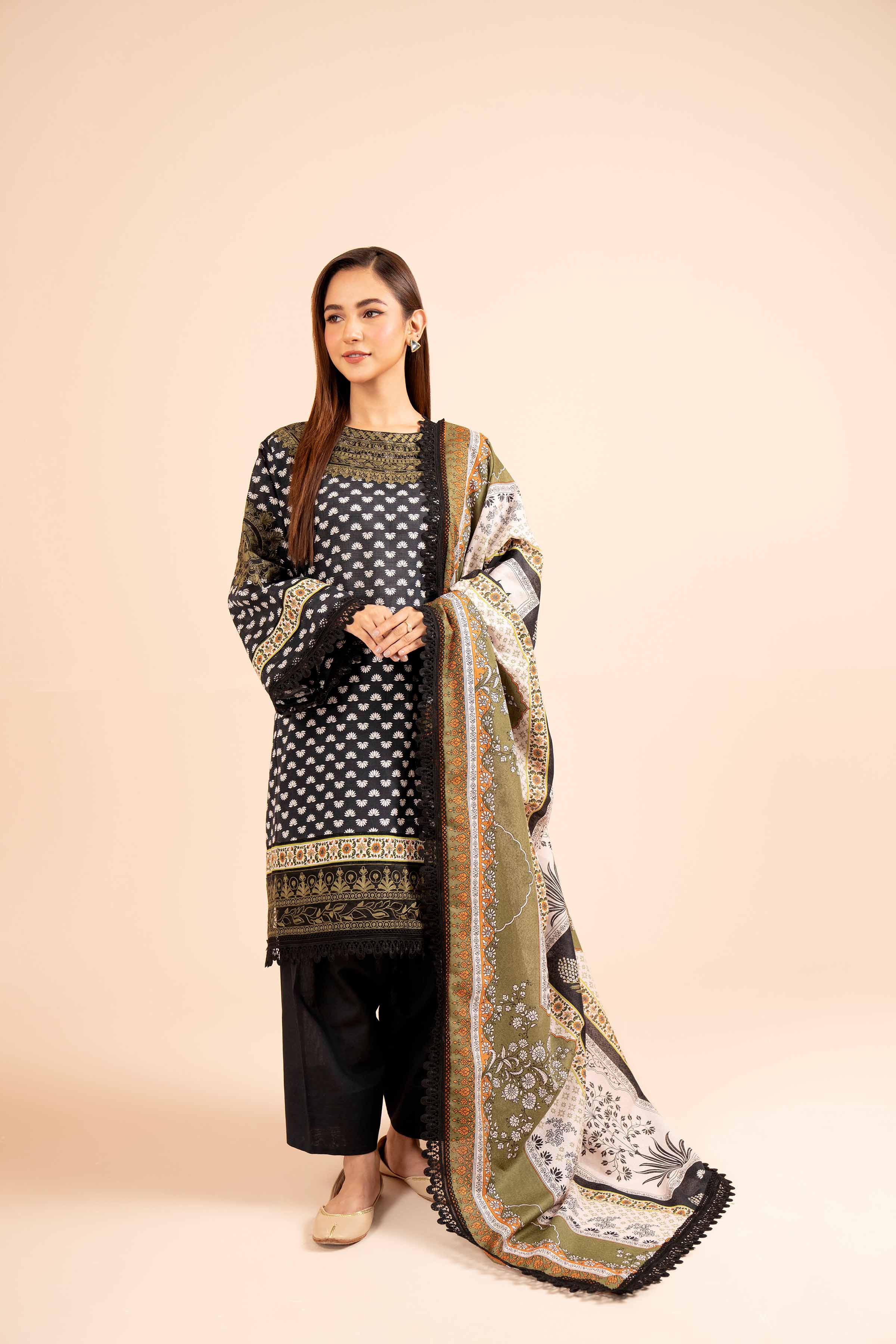 NishatUK - Green Embroidered  Khaddar 3-piece unstitched Suit